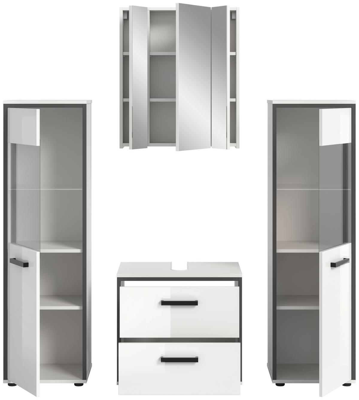 Badezimmer Kojak 4-tlg. Weiß/Anthrazit - Weiß Hochglanz/Schwarz, MODERN, Holzwerkstoff/Kunststoff (140cm) - MID.YOU