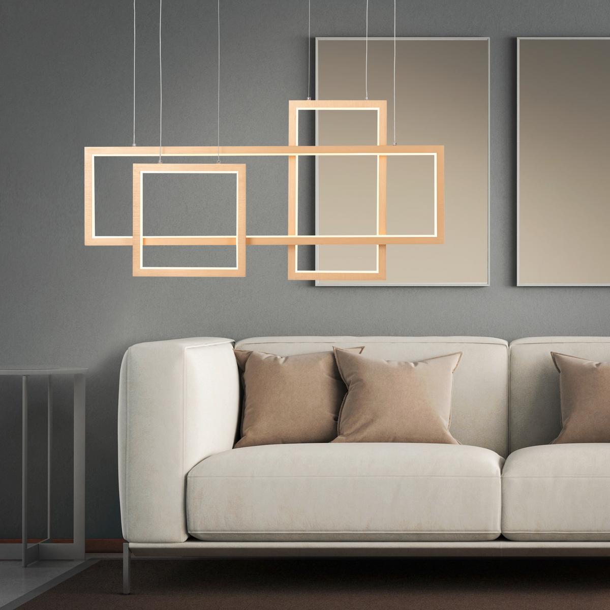 LAMPA WISZĄCA LED G99196/54 GWYN - kolor aluminiowy/kolor złoty, Design, tworzywo sztuczne/metal (124/80/13cm)