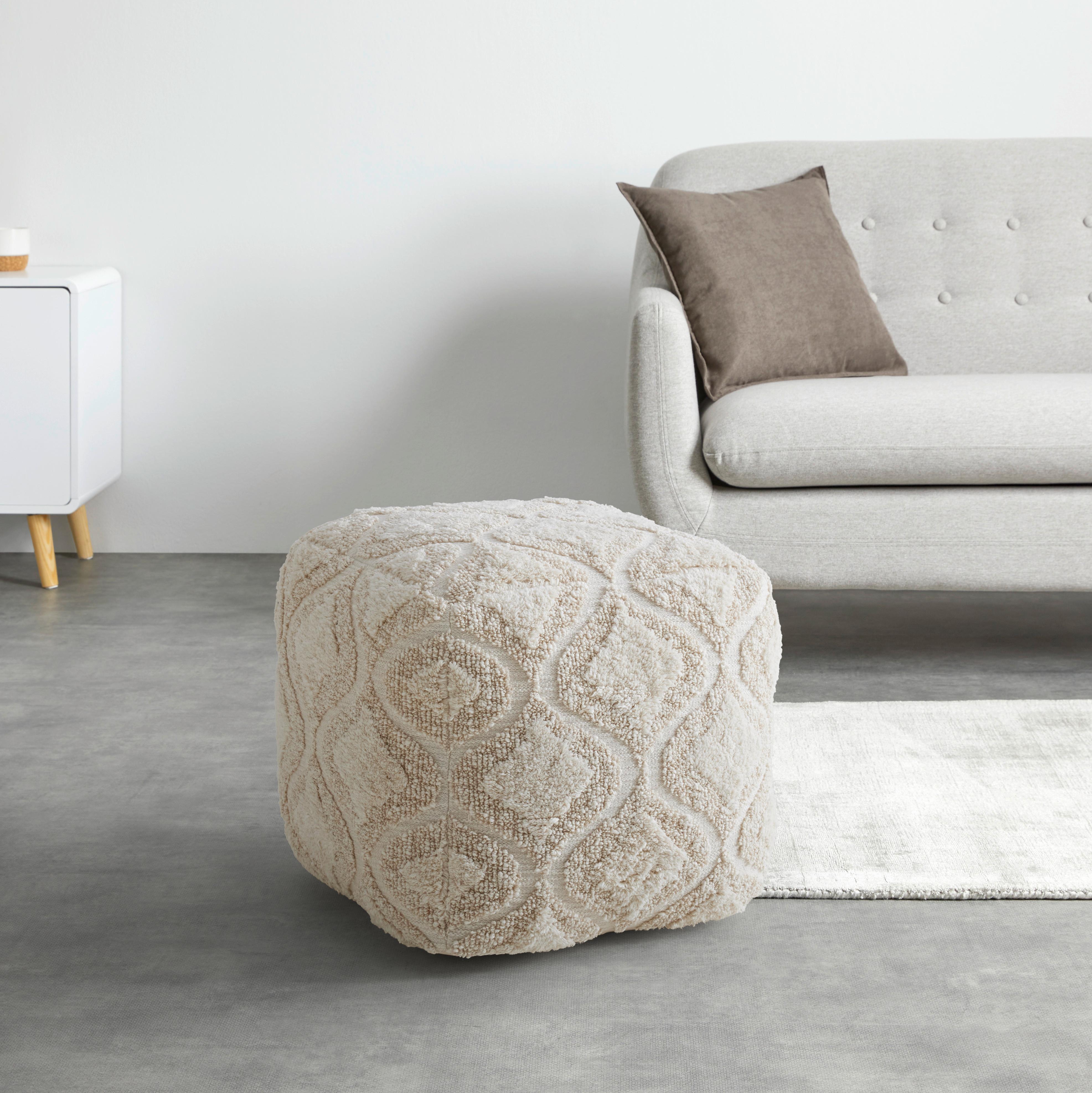 POUF LEILA -TREND- - Naturfarben, Lifestyle, Naturmaterialien/Textil (45/45/45cm) - Premium Living