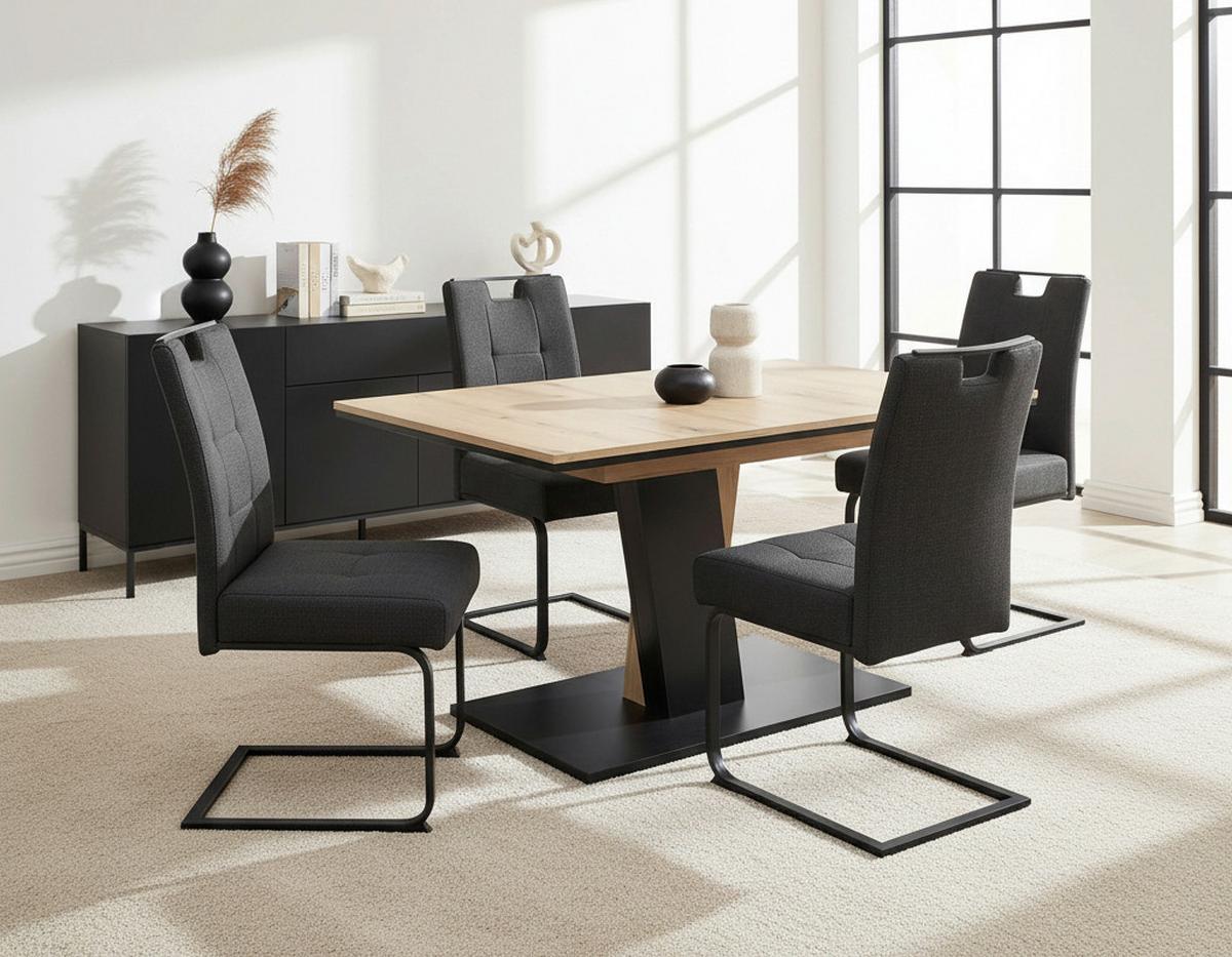 TISCHGRUPPE BEKE G - Eichefarben/Anthrazit, MODERN, Holzwerkstoff/Textil (140 - 180/76/90cm) - MID.YOU