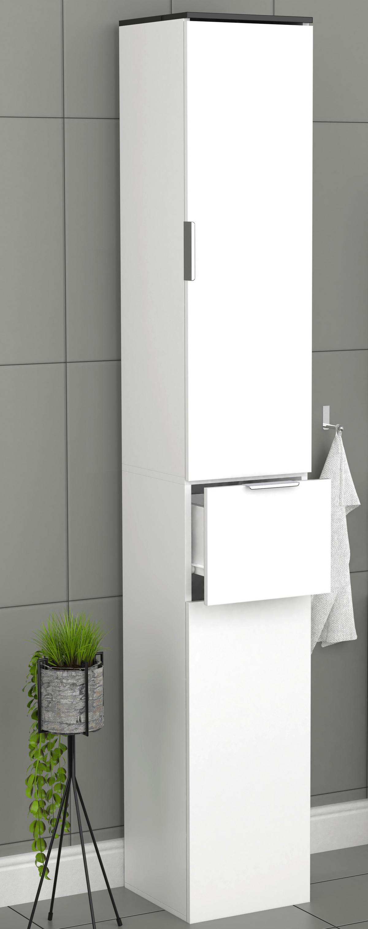 Hochschrank Donali ca. 30x190 cm Weiß/Schwarz - Silberfarben/Schwarz, MODERN, Holzwerkstoff/Kunststoff (30/190/30cm) - MID.YOU