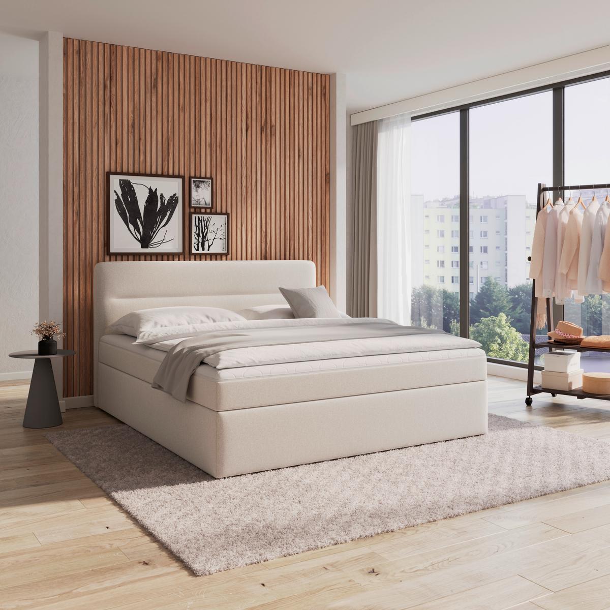 Box Ágy Marco - bézs, Modern, textil/fa (160/200cm) - Bessagi