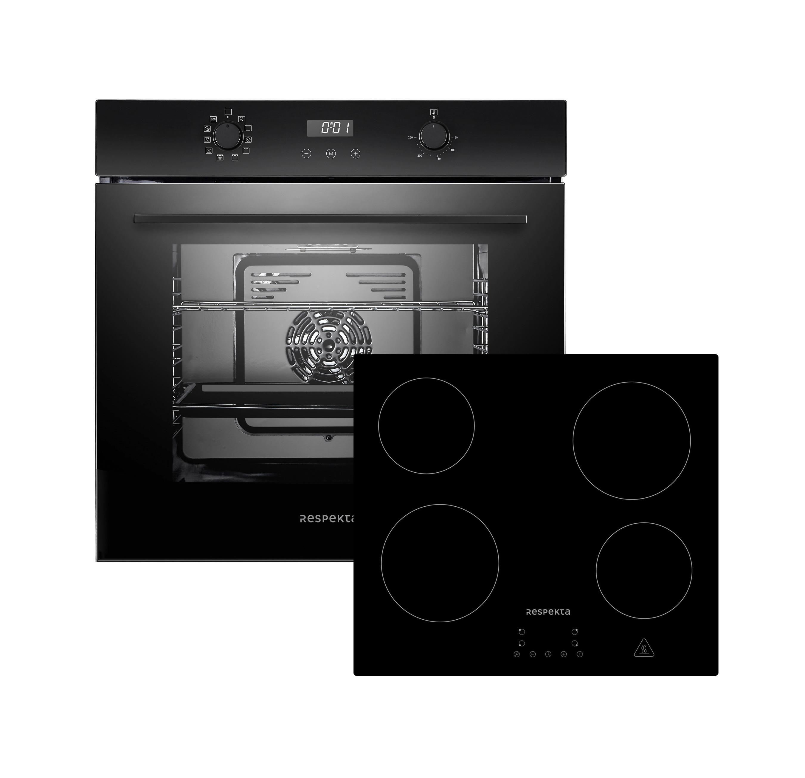 Backofenset ASET004400 ca. 59,5/59,5/56,5 cm Schwarz - Schwarz, Trend, Glas/Metall (59,5/59,5/56,5cm) - Respekta