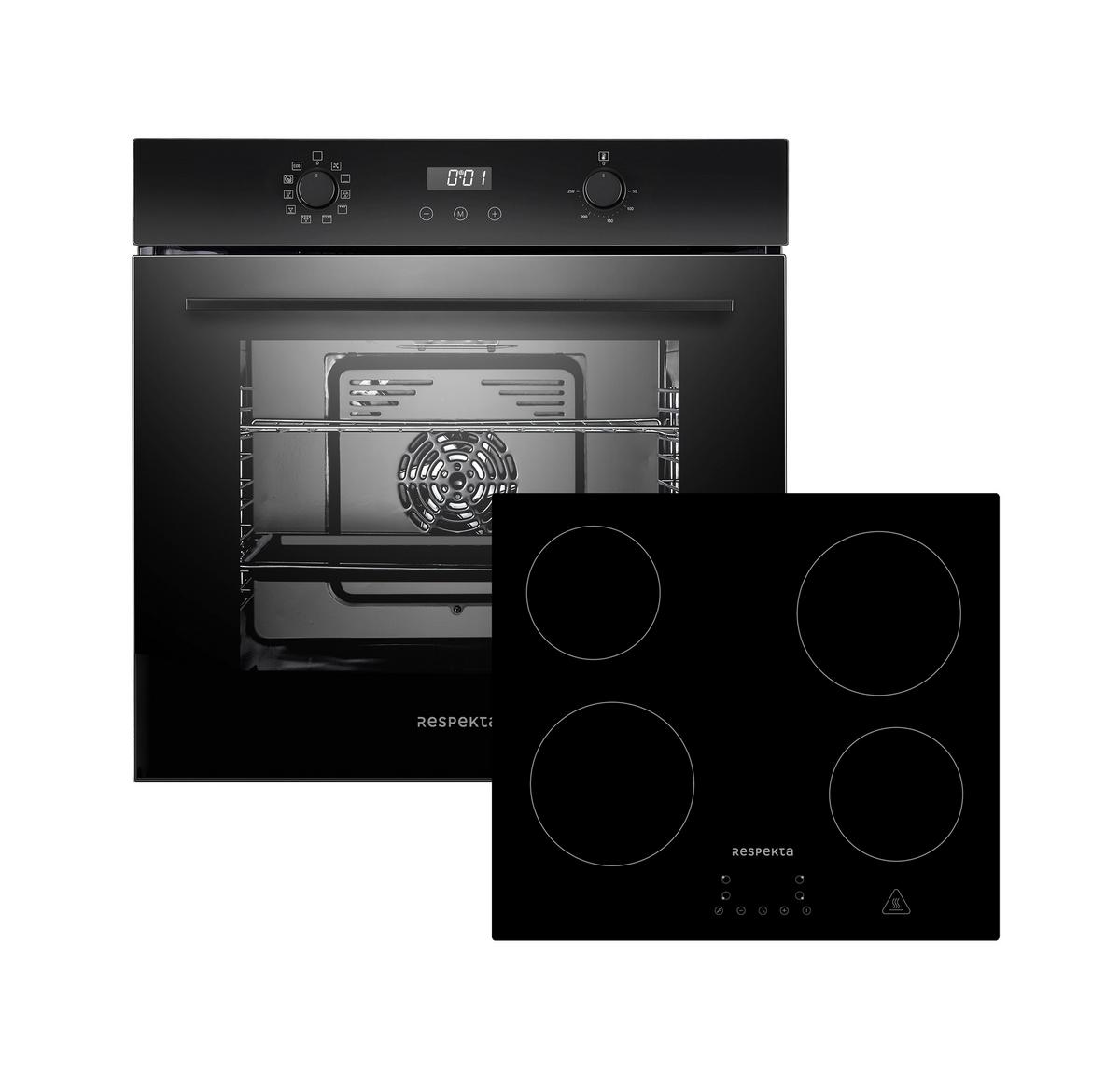 Backofenset ASET004400 ca. 59,5/59,5/56,5 cm Schwarz - Schwarz, Trend, Glas/Metall (59,5/59,5/56,5cm) - Respekta