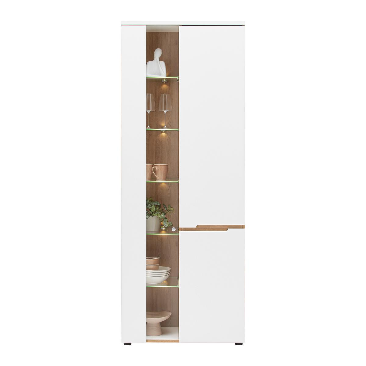 Vitrine Dallas Weiss/Eiche Artisan - Weiss/Schwarz, Modern, Holzwerkstoff (75/197/38cm) - Premium Living