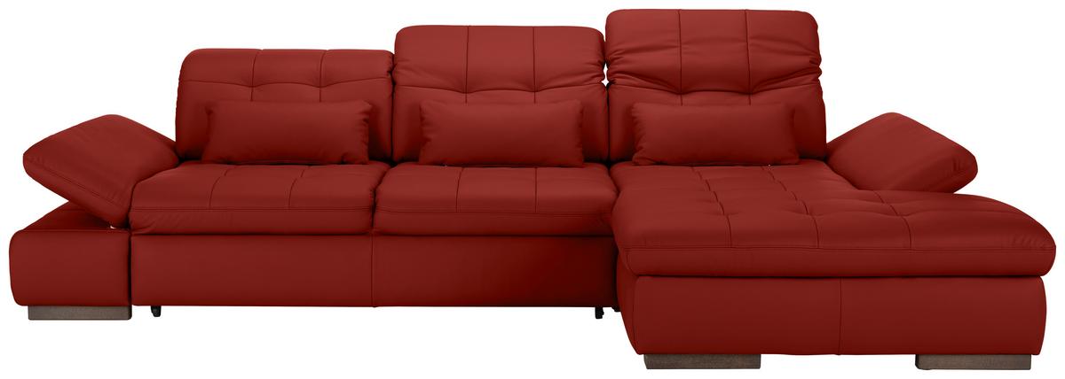 Wohnlandschaft Sanfino Leder Rot - Chromfarben/Rot, KONVENTIONELL, Leder/Metall (305/79-96/199cm) - Premium Living