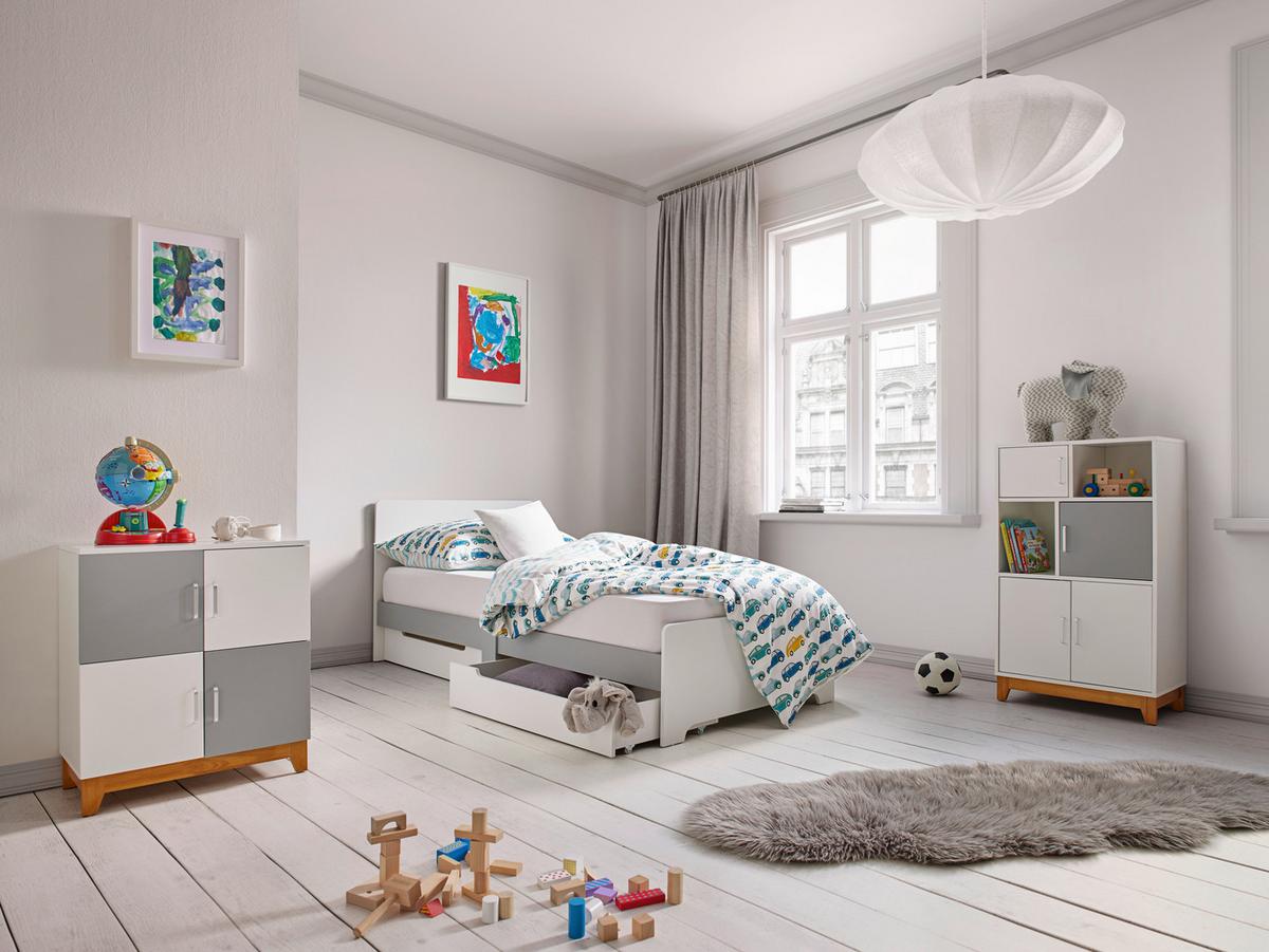 Kommode für Kinder Danny Weiß/Grau ca. 60x103x34 cm - Silberfarben/Weiß, MODERN, Holz/Holzwerkstoff (60/103/34cm) - Bessagi Kids