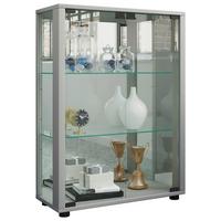 Vitrine Sintalo mit LED ca. 60x80 cm Silber - Silberfarben/Schwarz, MODERN, Glas/Holzwerkstoff (60/80/25cm) - MID.YOU