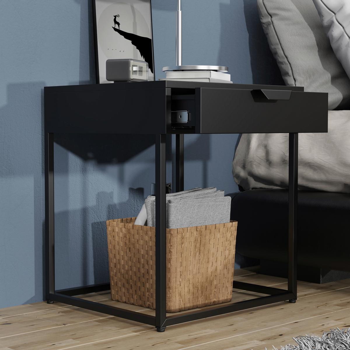 NACHTTISCH FLOKAS S - Schwarz, Modern, Holzwerkstoff/Kunststoff (43/50/41cm) - MID.YOU