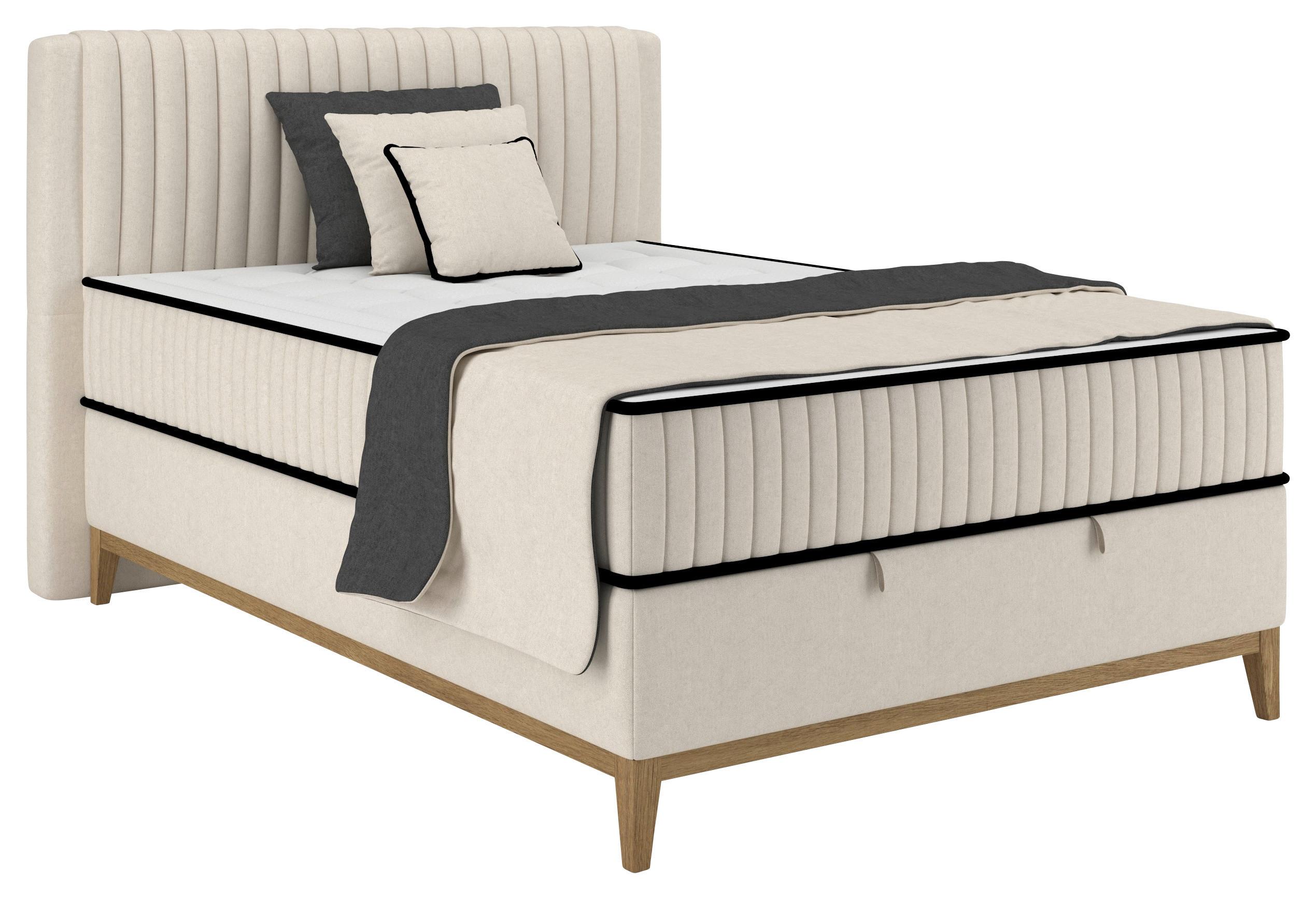 Pat Boxspring Elena - crem/portocaliu, Konventionell, lemn/metal (140/200cm) - Premium Living