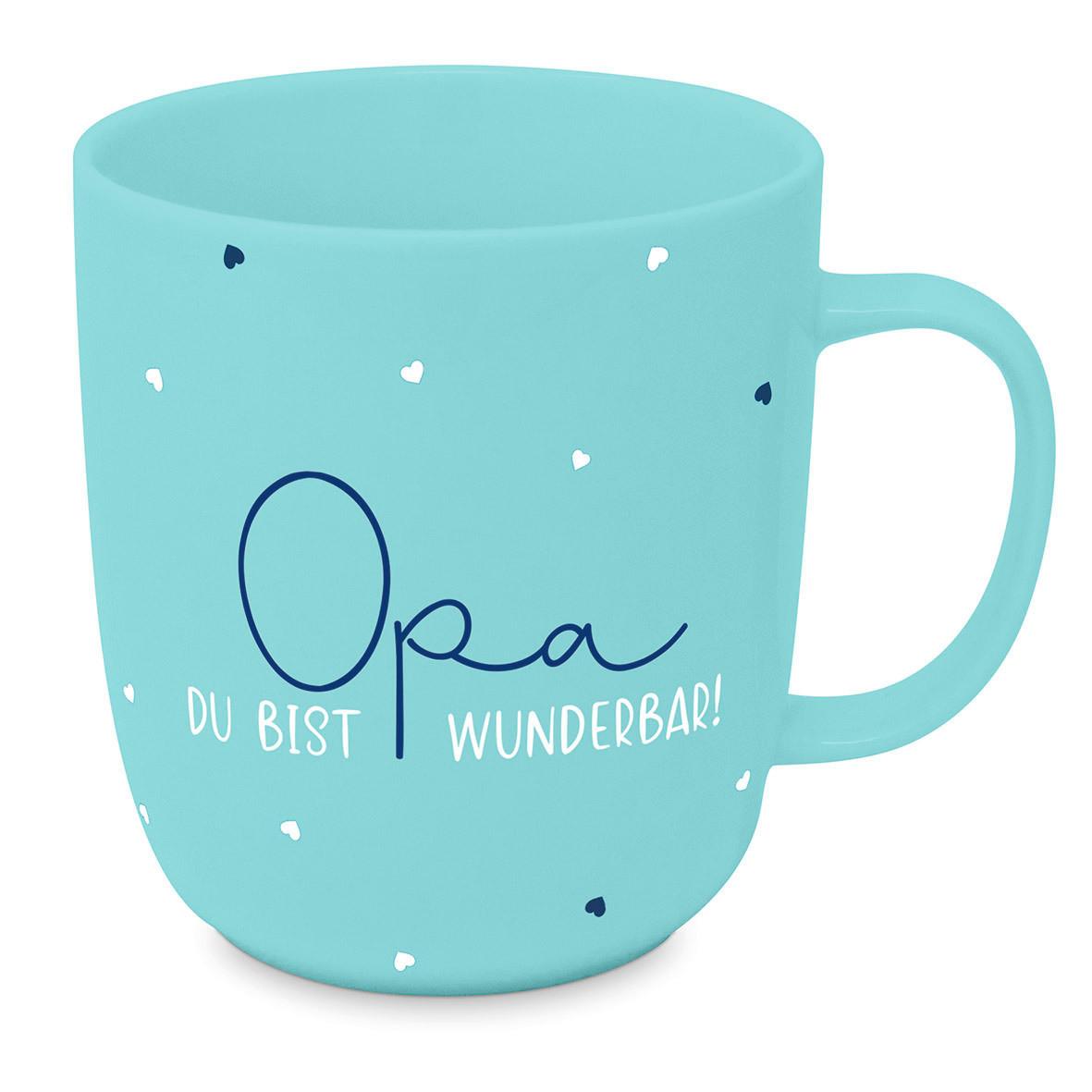 Kaffeebecher Opa aus Keramik ca. 400ml - Blau/Weiß, MODERN, Keramik (9/10cm)