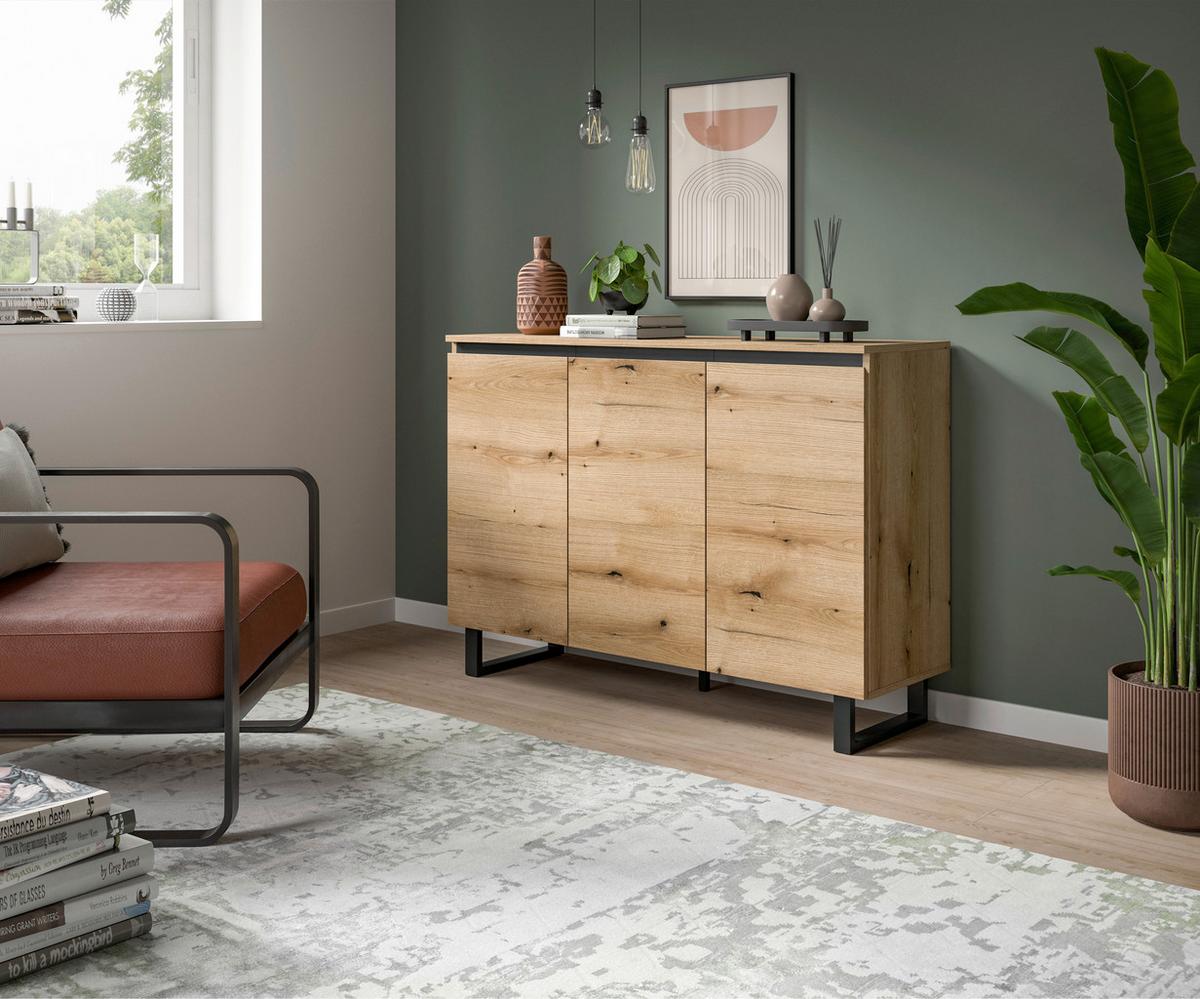SIDEBOARD TOMASA - Eiche dunkel/Schwarz, Design, Holzwerkstoff/Metall (120/84/36cm) - Livetastic