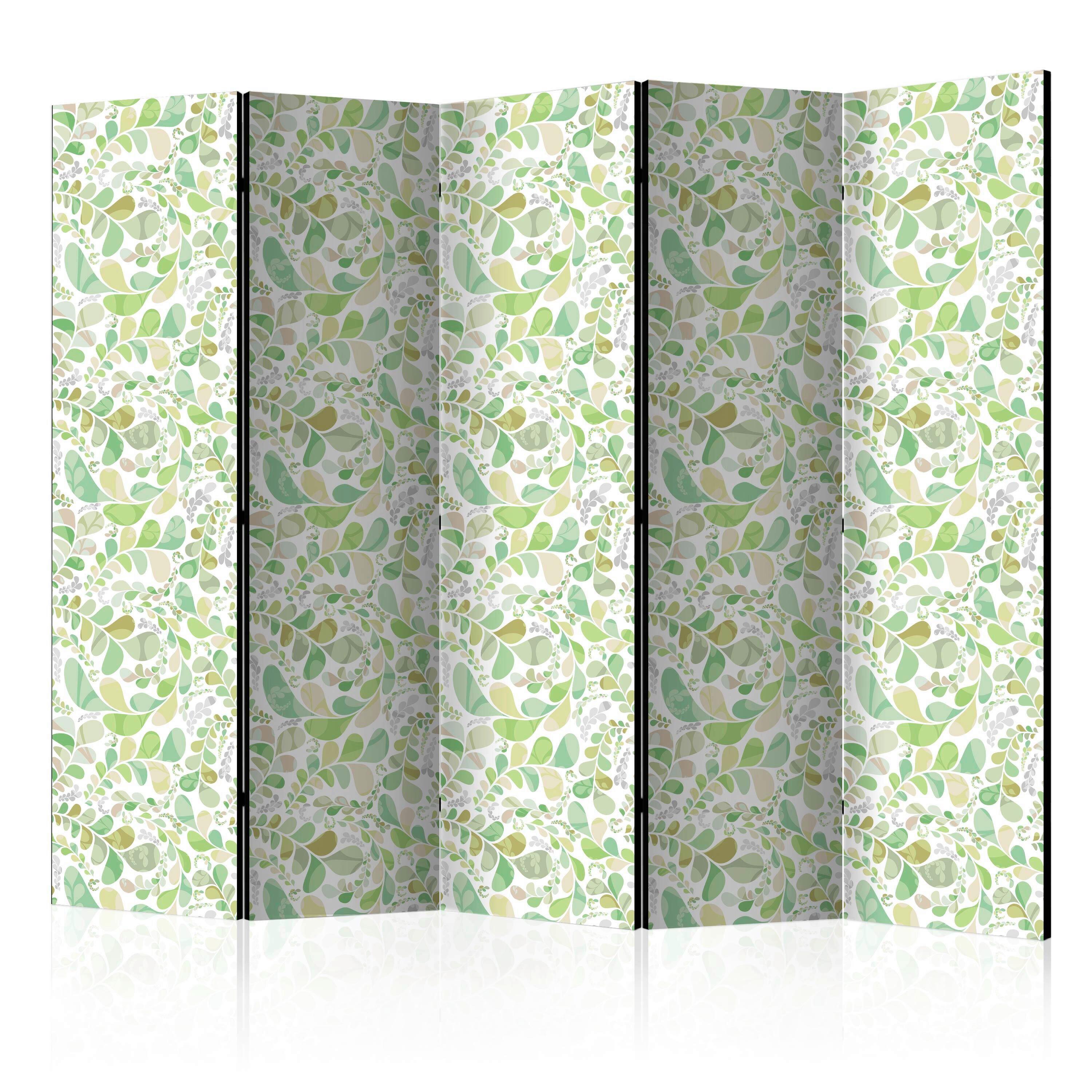 Paravent Plants Stained Glass Weiß/Hellgrün - Weiß/Hellgrün, Basics, Holz/Textil (225/172/3cm) - artgeist