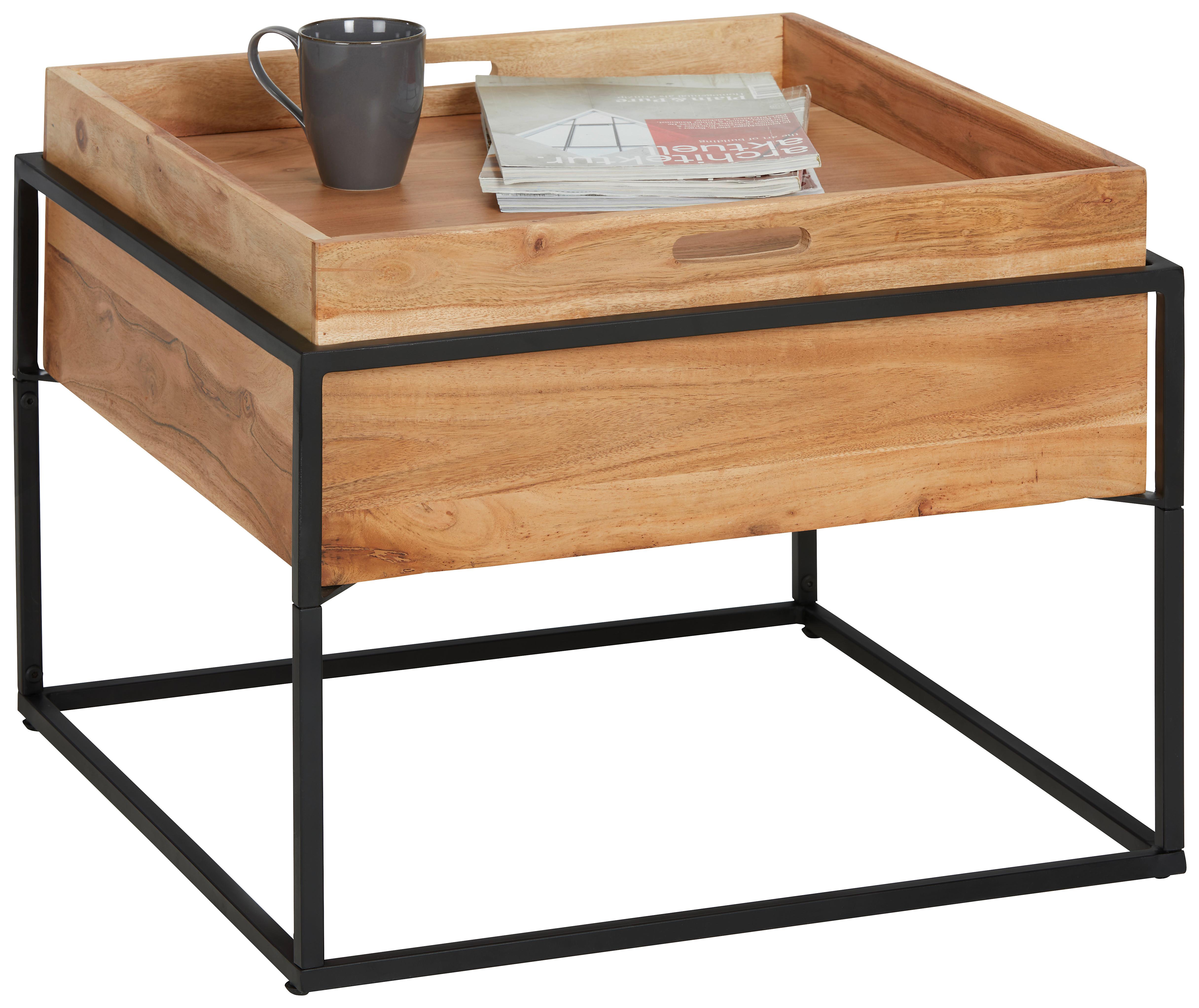 Dohányzóasztal, Akác Connor - akácia színű/fekete, Lifestyle, fa/fém (60/60/40cm) - Zandiara