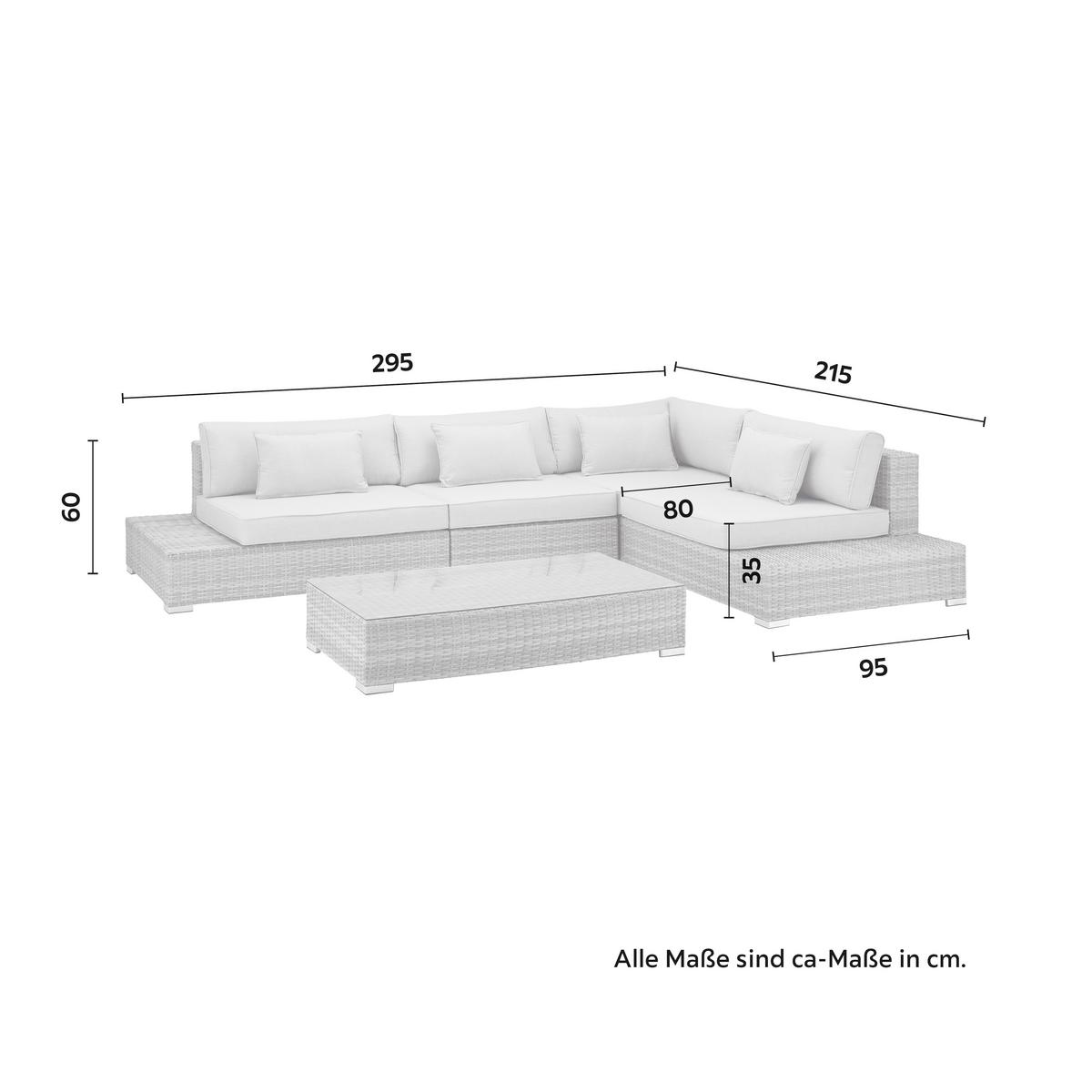 Loungegarnitur "Paola", 5-teilig, Outdoorstoff - Grau, Modern, Glas/Kunststoff (295/215cm) - Bessagi Garden
