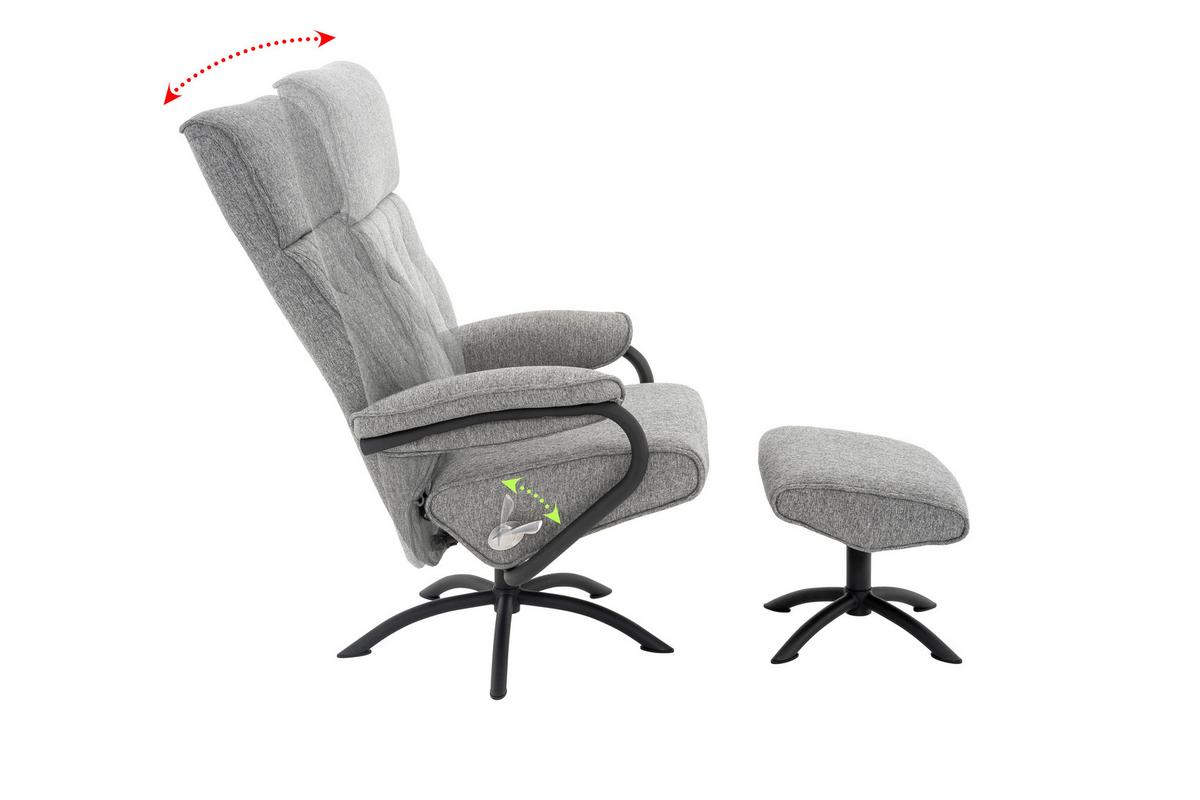 ZESTAW FOTELI RELAKSACYJNYCH TINA - czarny/szary, Modern, metal/tkanina (77,5/107/85cm) - MID.YOU