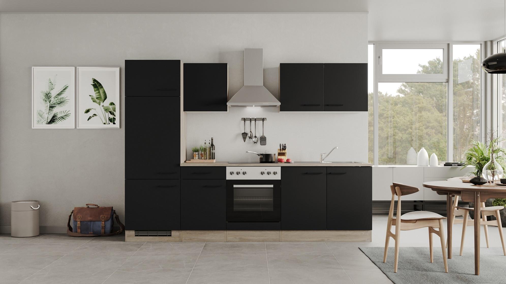 Kuhinjski Blok Capri, Črna. Hrast - črna/barve hrasta, Moderno, kovina/leseni material (270cm) - FlexWell