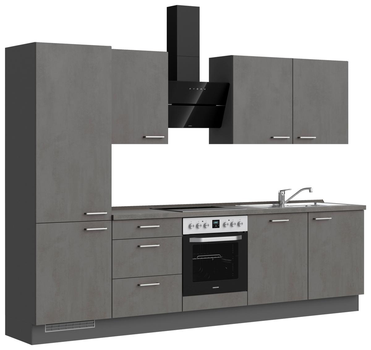 Küchenblock Riva High m. Geräten Schieferfarben - Schieferfarben/Edelstahlfarben, MODERN, Holzwerkstoff/Metall (300cm) - Nobilia