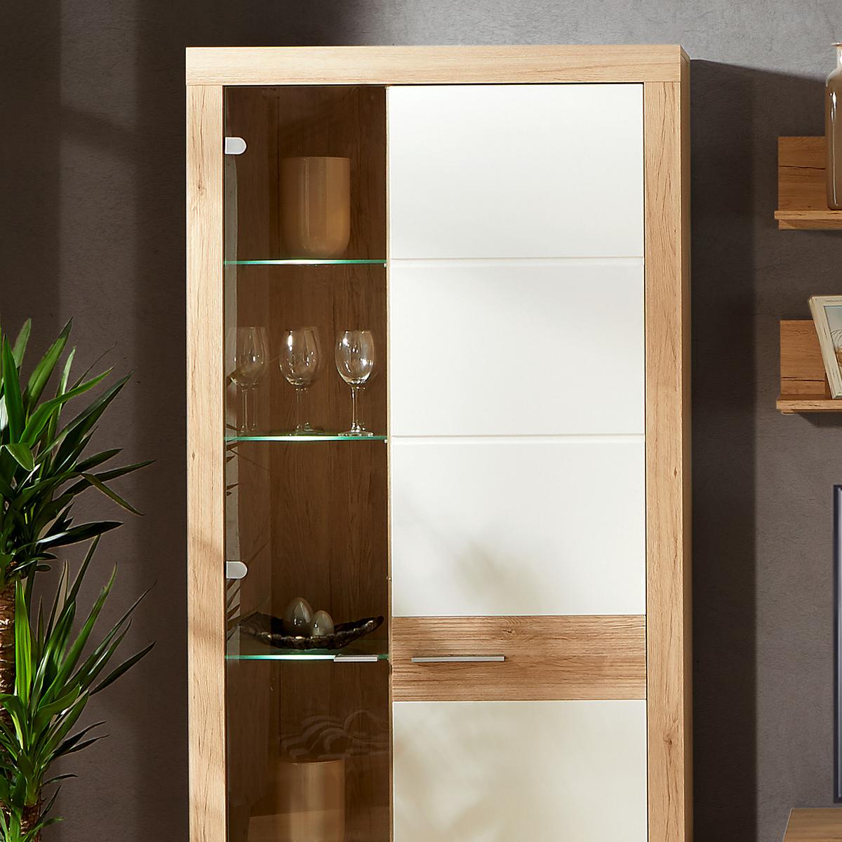 Vitrină Malta - alb/culoare lemn stejar, Modern (96/197/35cm) - Modern Living