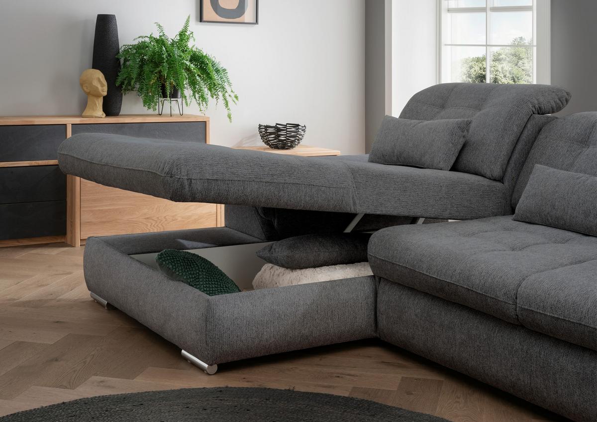 Ecksofa Rigatti mit Bettkasten ca. 184x314 cm Anthrazit - Chromfarben/Anthrazit, MODERN, Textil/Metall (184/314cm) - Livetastic