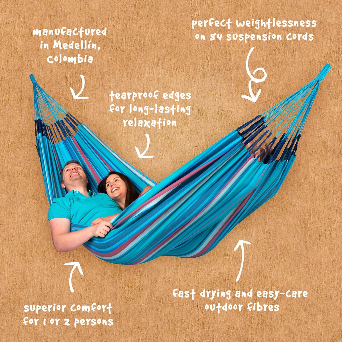 Hängematte Classic Double Hammock Blau/Rot - Blau/Kirschrot, KONVENTIONELL, Textil (160/350cm) - La Siesta