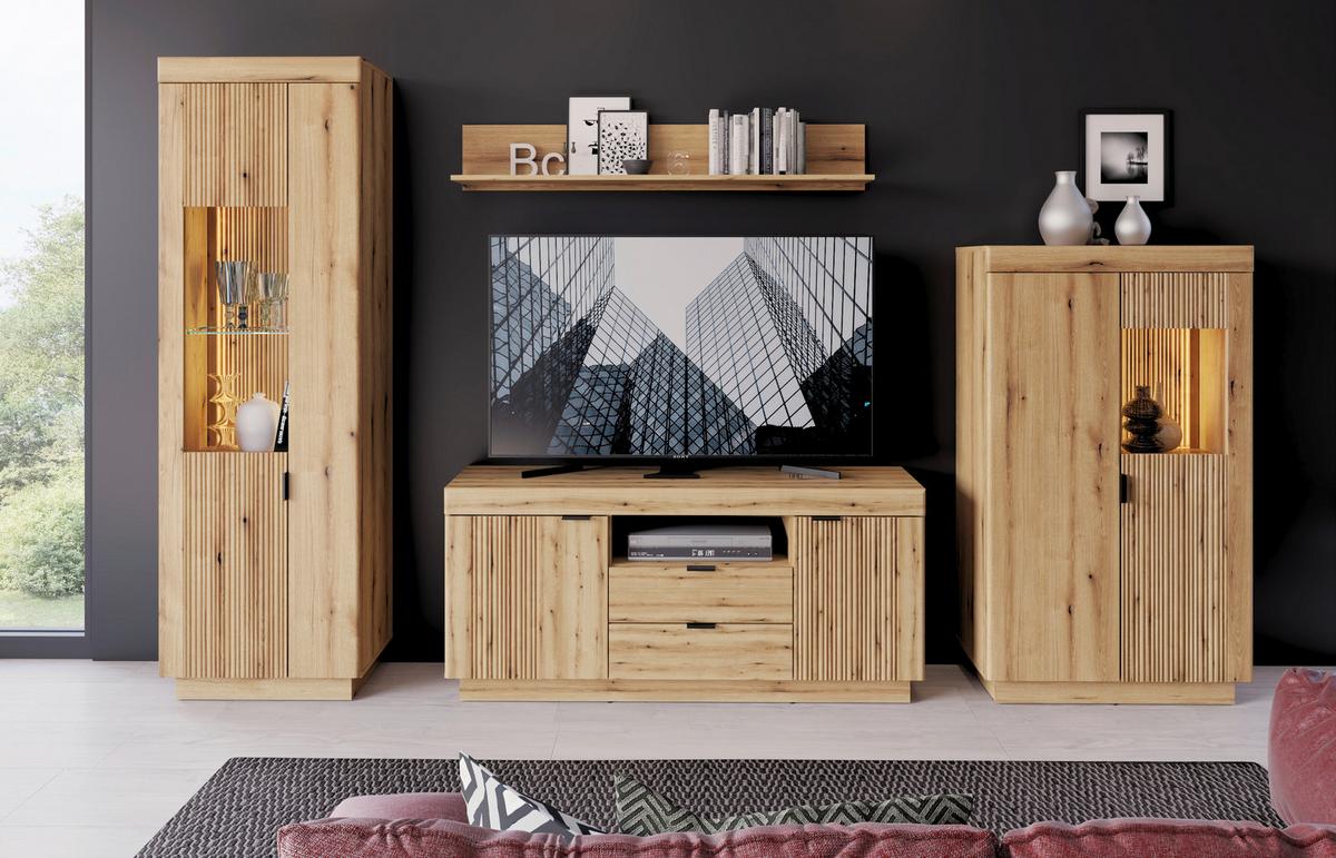 Comodă TV DELAMAR - culoare lemn stejar, Trend, material pe bază de lemn (146/66,6/39,6cm) - Modern Living