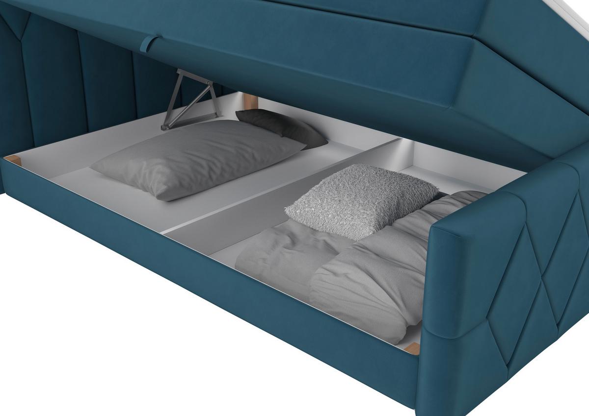 Boxspringbett Josie B Petrol ca. 140x200cm - Petrol/Schwarz, KONVENTIONELL, Holz/Holzwerkstoff (140/200cm) - Mömax