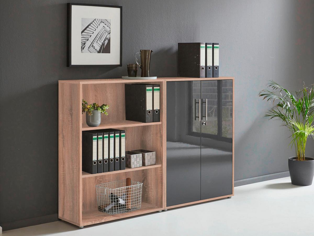 Büro Office Edition Set 7 Sonoma Eiche/Anthrazit - Anthrazit Hochglanz/Sonoma Eiche, MODERN, Holzwerkstoff - MID.YOU
