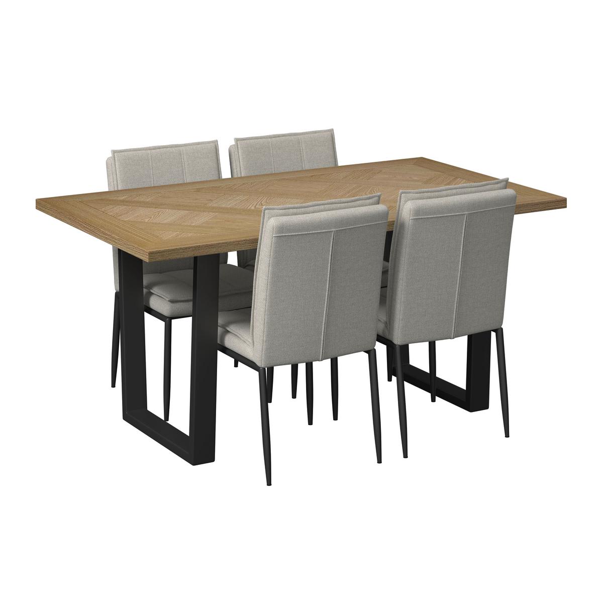 Jedilna Garnitura Abelia, Miza 160x90, 4x Stol - barve lesa evkaliptusa/črna, Moderno, kovina/tekstil - Bessagi Home