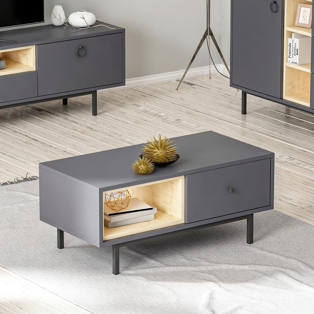 COUCHTISCH NATUREL COUCHTISCH - Anthrazit/Schwarz, Design, Holzwerkstoff/Metall (90/45/40cm) - Livetastic