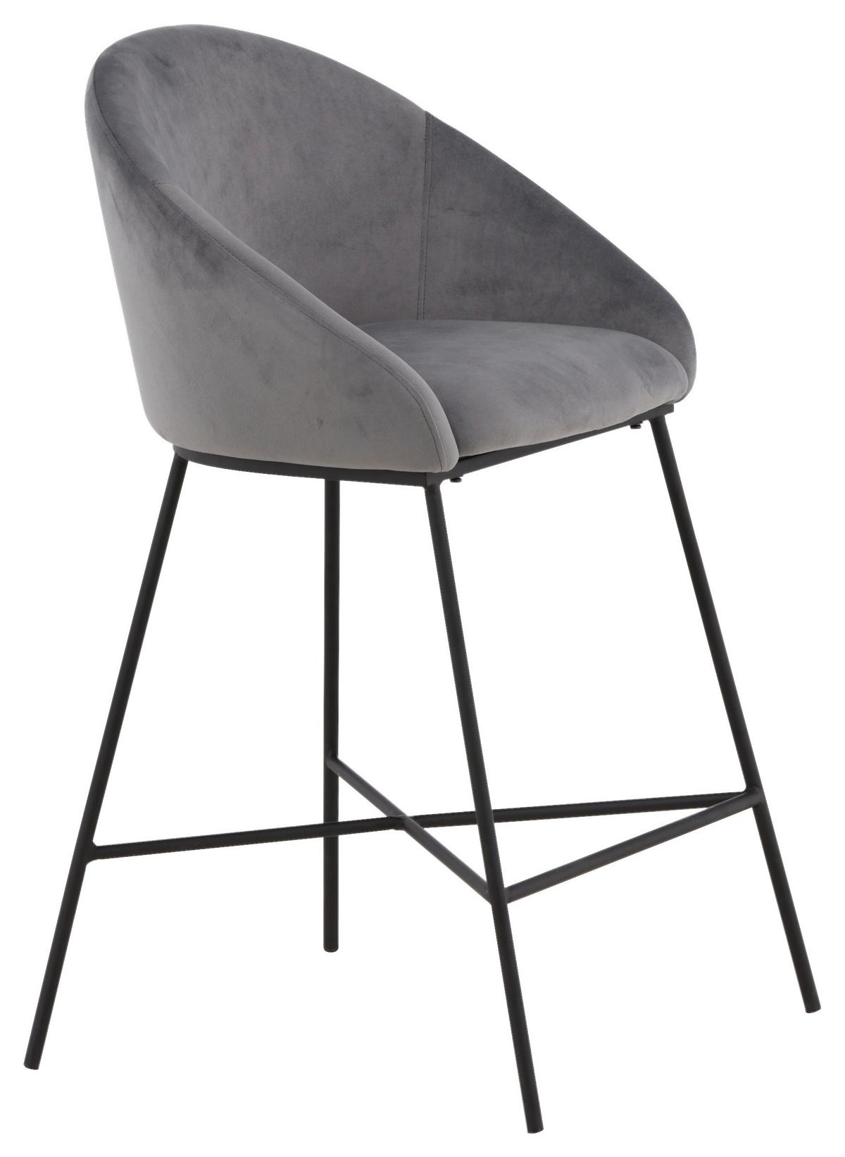 Barhocker Velvet VELVET - Dunkelgrau/Schwarz, Design, Textil/Metall (58,5/97/57cm) - Livetastic
