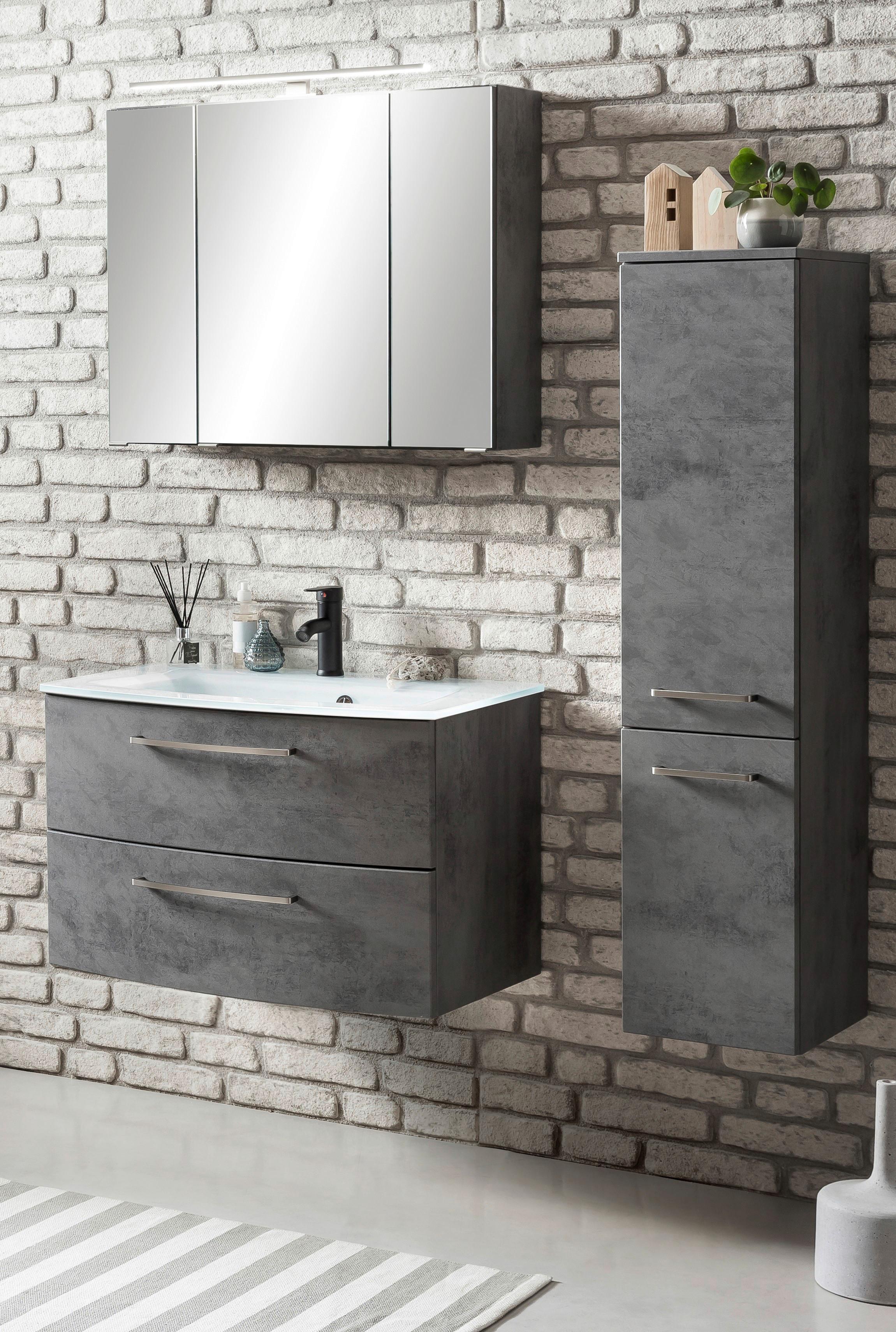Badezimmer ''Stockholm'', Grau/Weiß - Weiß/Grau, KONVENTIONELL, Glas/Holzwerkstoff (110cm) - Held
