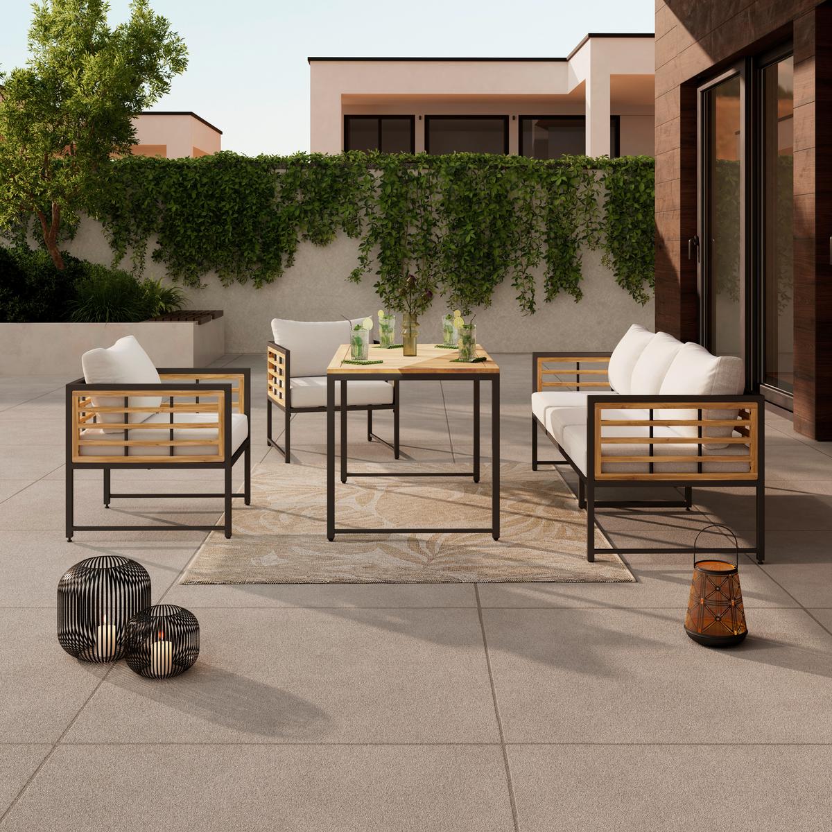STÓŁ OGRODOWY ARGOS - kolor naturalny/czarny, Modern, metal/drewno (120/65/70cm) - Ambia Garden