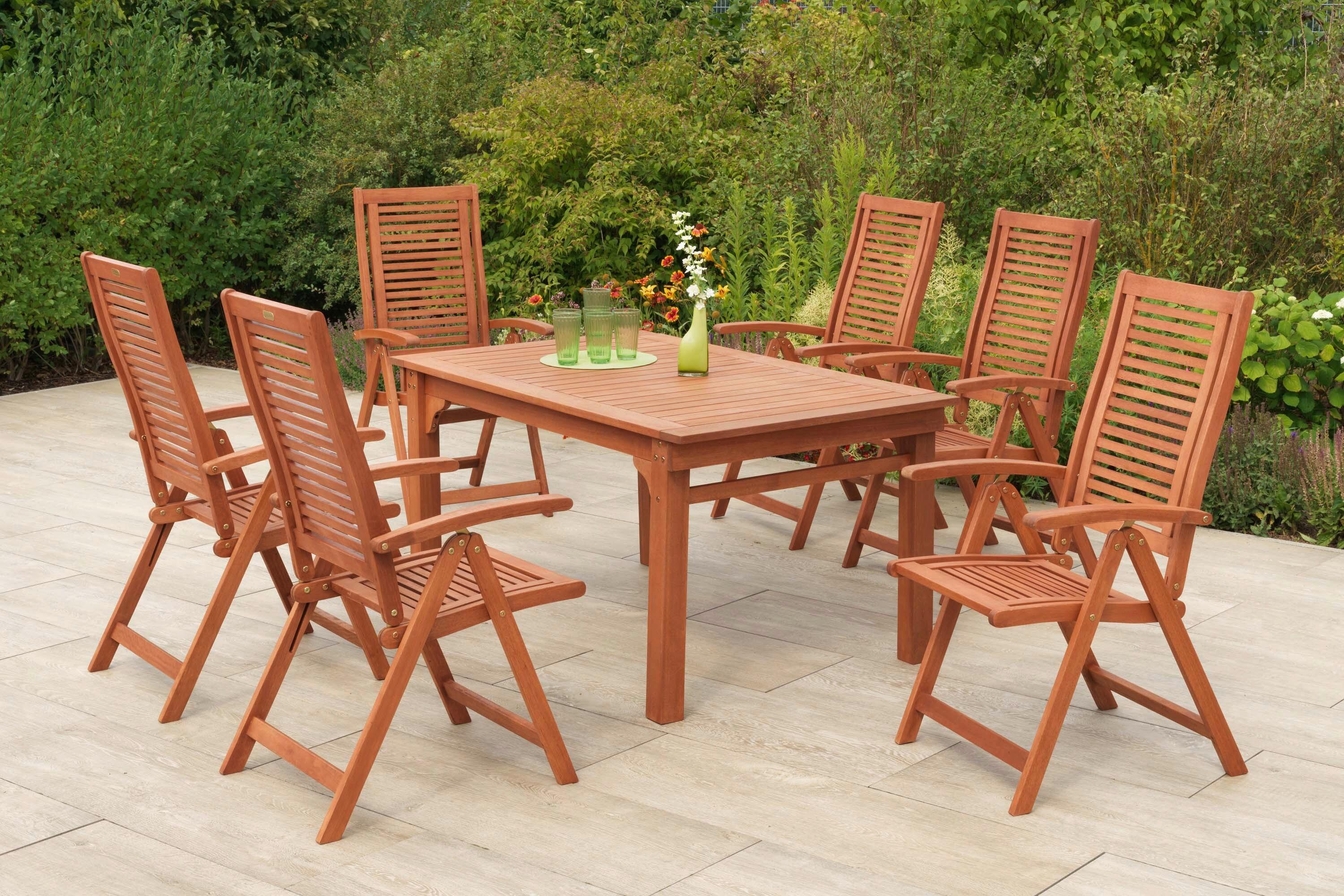 Gartentischgruppe Cordoba 7-tlg. Echtholz - Eukalyptusholzfarben, KONVENTIONELL, Holz - Gardenson