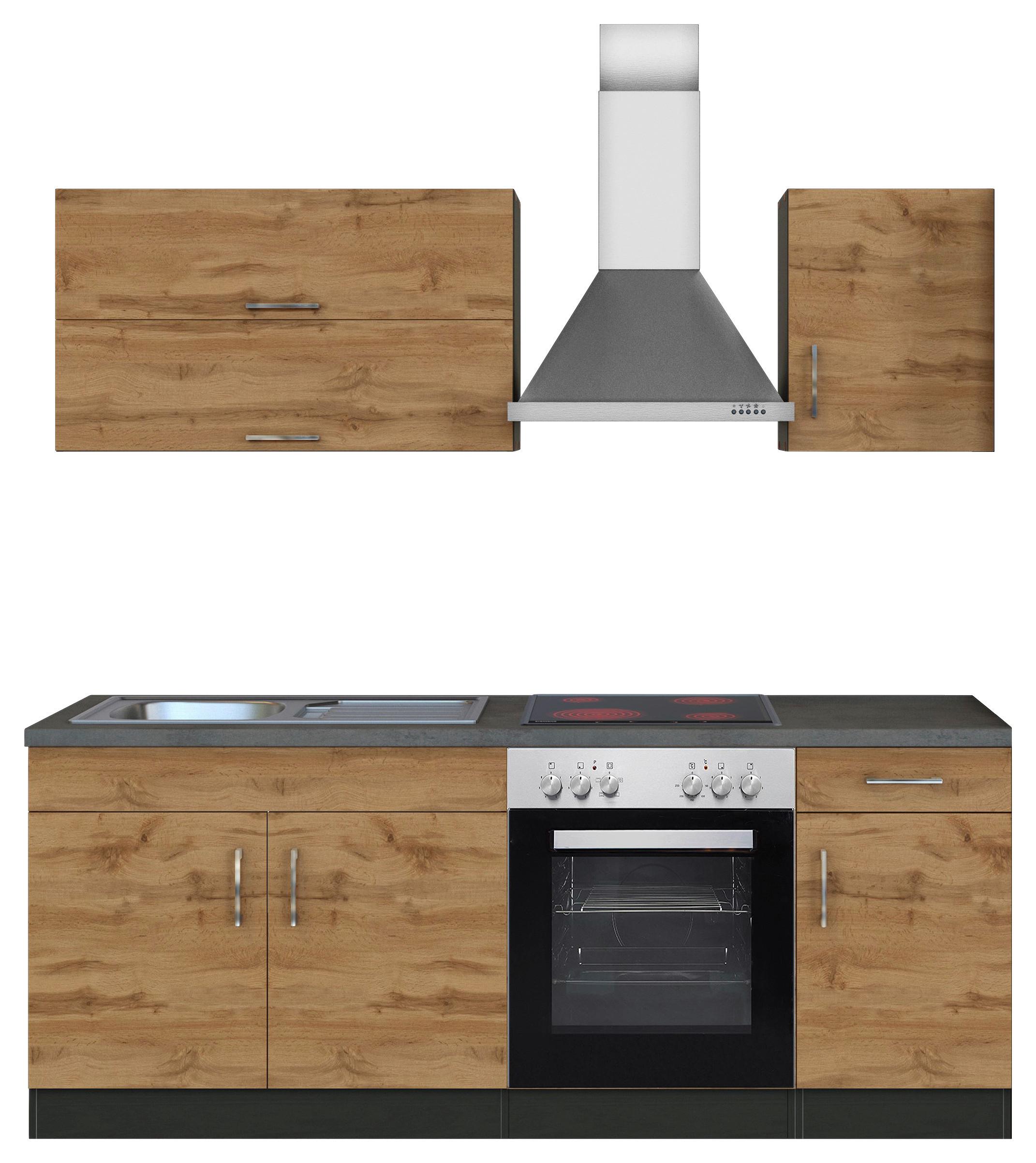 Küchenblock 'Sorrento' , Eichefarben - Chromfarben/Schieferfarben, MODERN, Holzwerkstoff/Metall (210cm) - Held