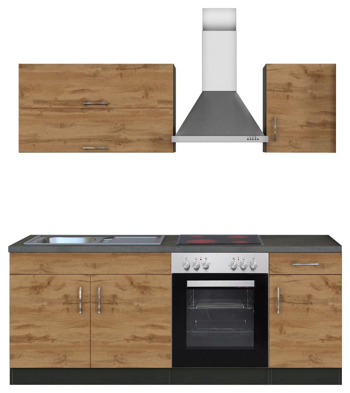 Küchenblock 'Sorrento' , Eichefarben - Chromfarben/Schieferfarben, MODERN, Holzwerkstoff/Metall (210cm) - Held