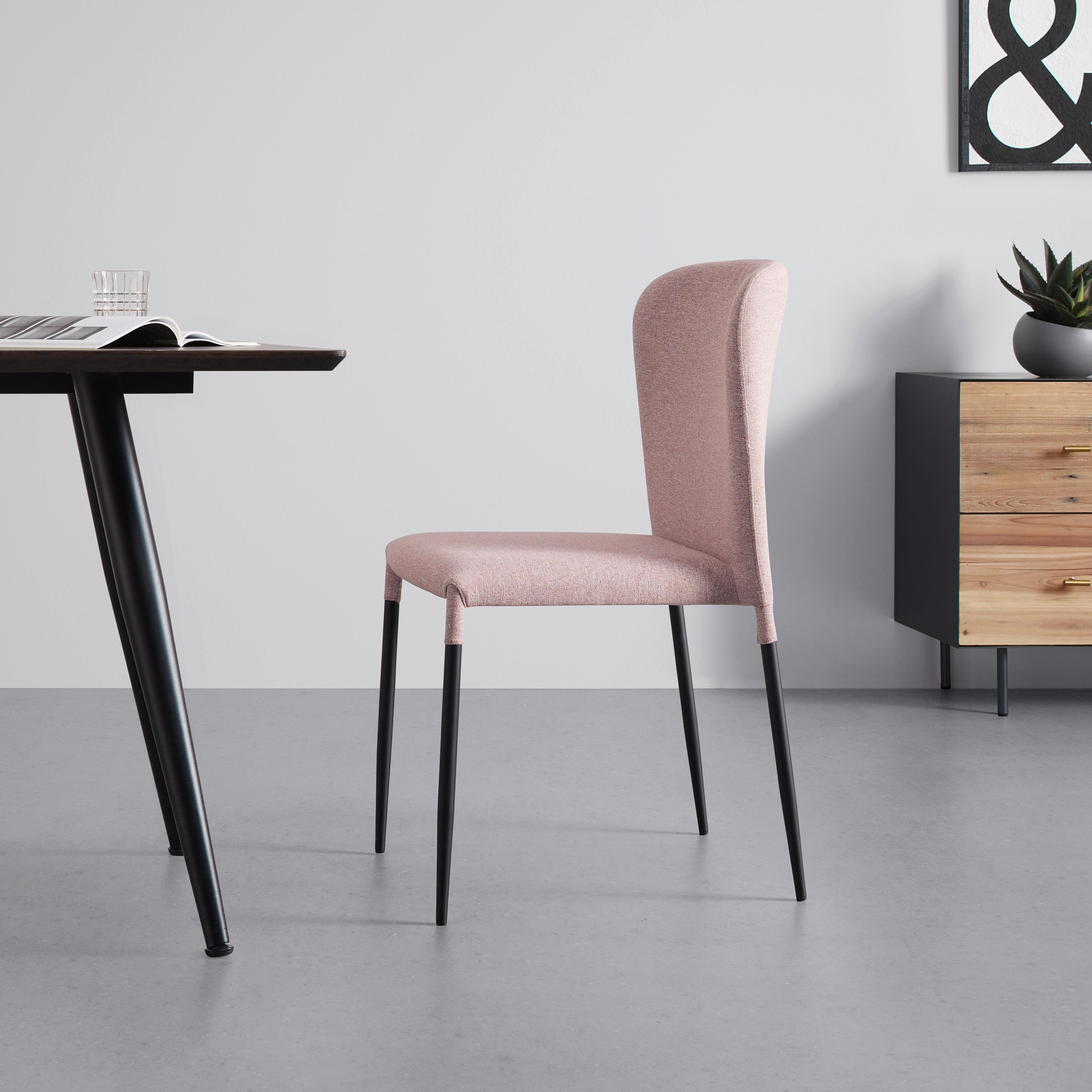 Stuhl "Nio", Webstoff, rosa, Gepolstert - Schwarz/Rosa, MODERN, Holz/Textil (43/86/53cm) - Bessagi Home