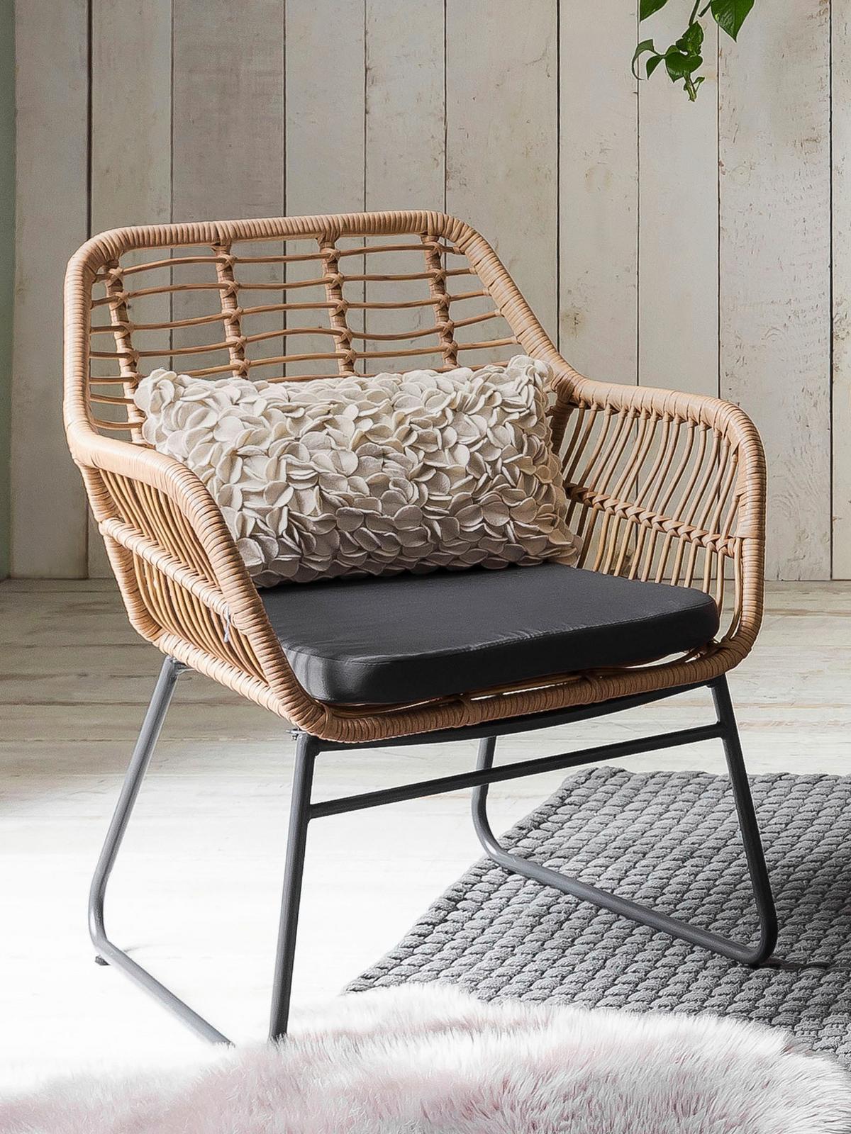 Gartenset 4-tlg. Naturfarben/Grau/Schwarz - Klar/Schwarz, Design, Glas/Kunststoff - Gardenson