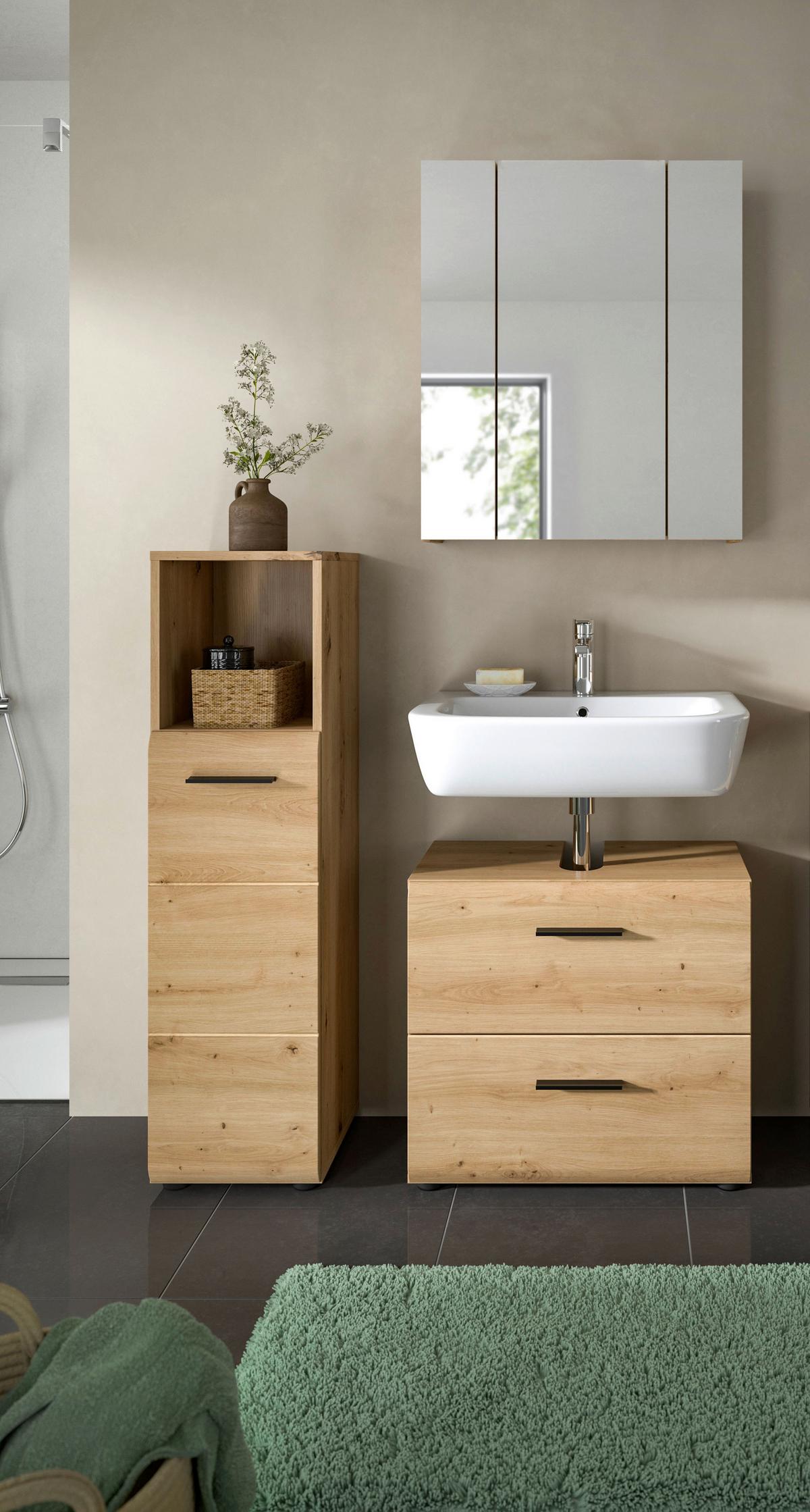 BADEZIMMER ICE - Schwarz/Eiche Artisan, Basics, Holzwerkstoff/Kunststoff (90cm) - MID.YOU