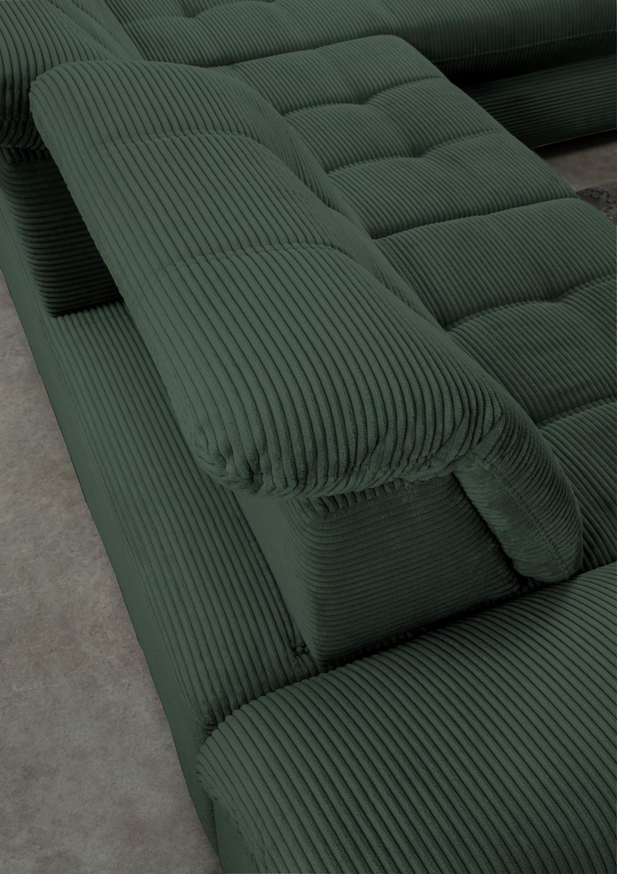 Wohnlandschaft Rigatti Dunkel Grün Cord mit Bettkasten - Dunkelgrün/Schwarz, MODERN, Textil/Metall (252/387/184cm) - Livetastic