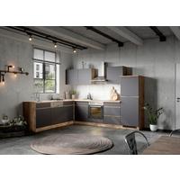 Eckküche Turin mit Geräten ca. 240x300 cm Grau/Eiche - Eiche Wotan/Grau, Design, Holzwerkstoff (240/300cm) - Held