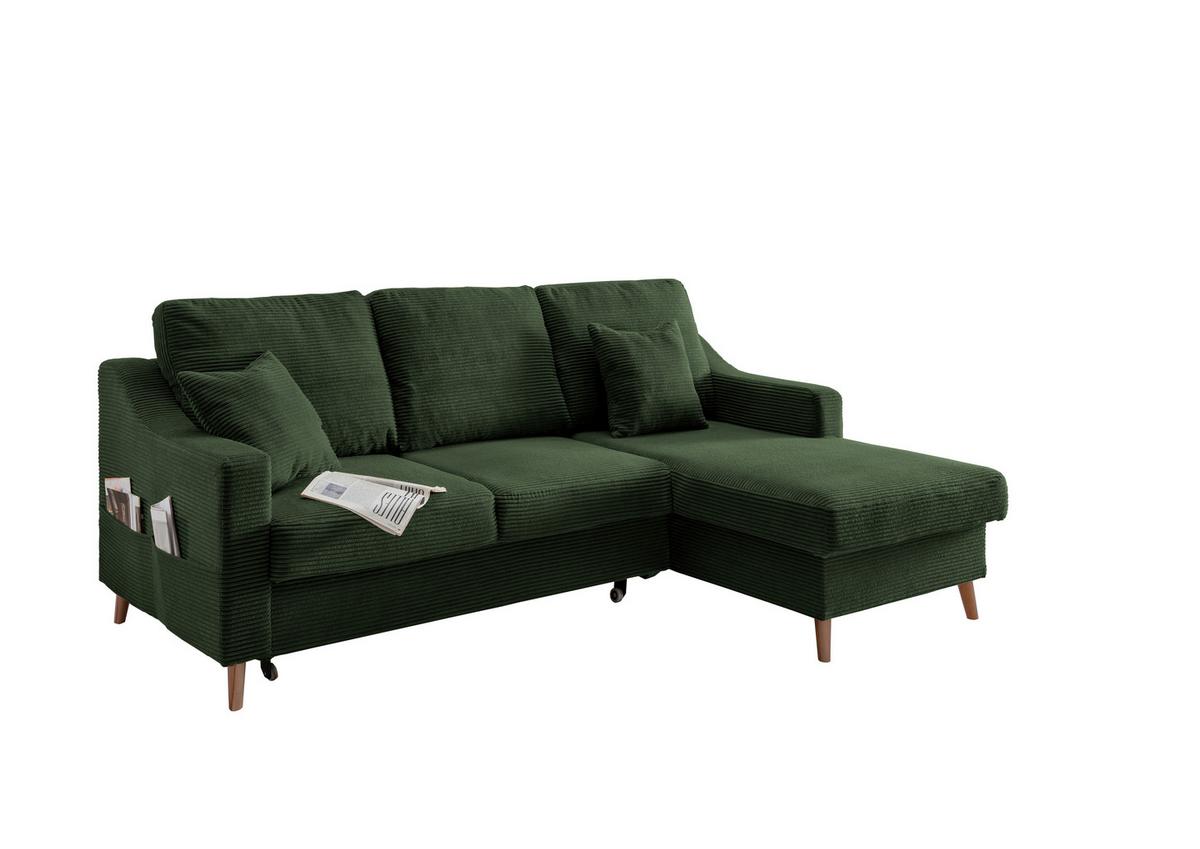 Ecksofa Valentina Cord ca. 228x150 cm Dunkelgrün - Dunkelgrün/Naturfarben, Design, Holz/Textil (228/150cm) - P & B