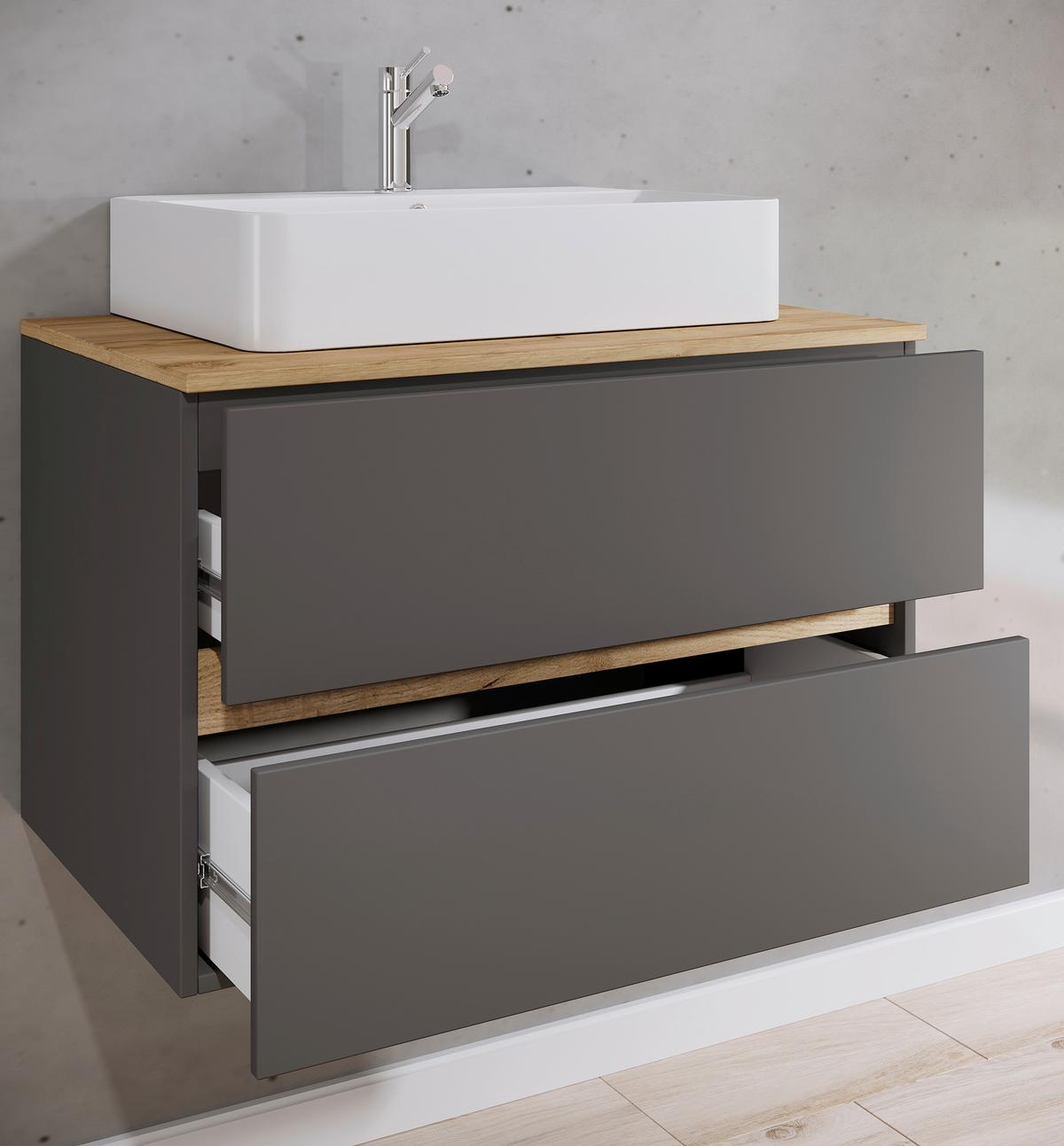 Badezimmer Cosila - Honigeiche/Weiss, Trend, Keramik/Holzwerkstoff (80/64/51cm) - MID.YOU