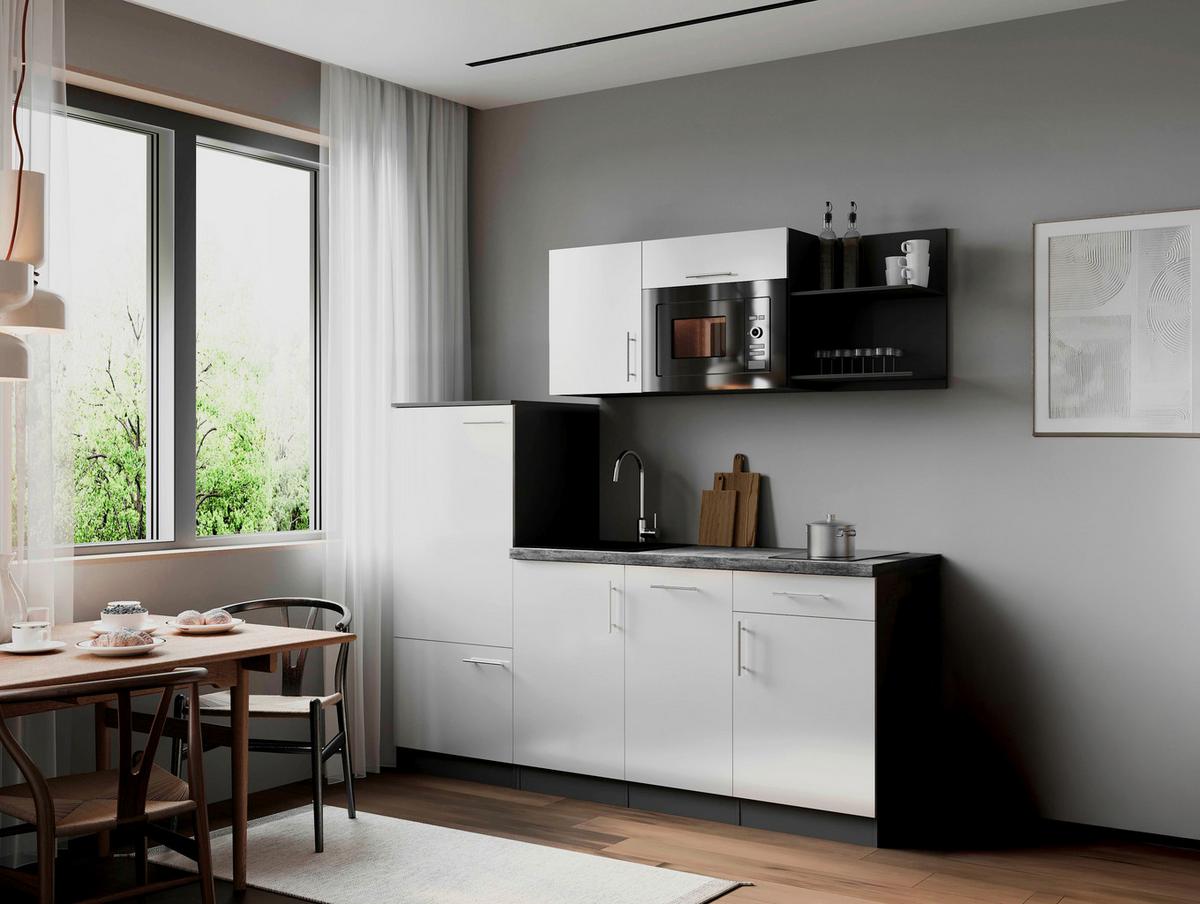 Küchenblock Oliver m. Geräten Weiß - Weiß/Grau, Trend, Holzwerkstoff/Metall (205cm) - Respekta