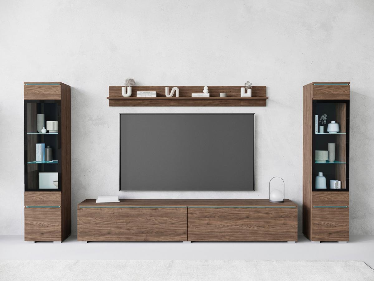 Regal Za Dnevni Boravak Vera Ii - siva/boje oraha, Lifestyle, staklo/drvni materijal (240/130/33cm) - P & B