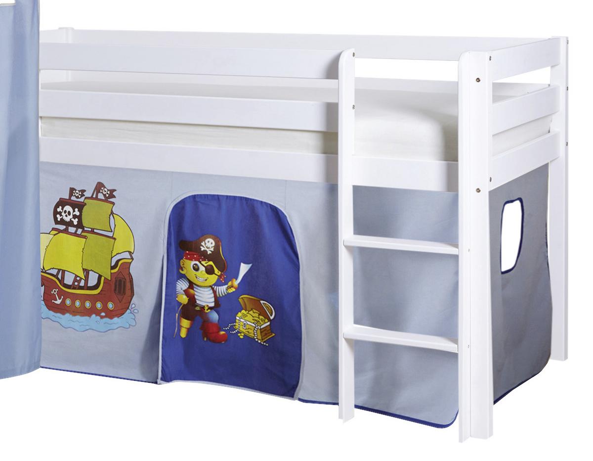 Spielbett "Kasper",aus Kiefer, blau/weiß - Blau/Weiß, Natur, Holz (90/200cm) - MID.YOU