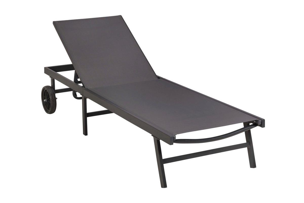 Gartenliege Tessin Graphitfarben/Grau - Graphitfarben/Grau, KONVENTIONELL, Textil/Metall (64,5/97,5/201cm) - Gardenson