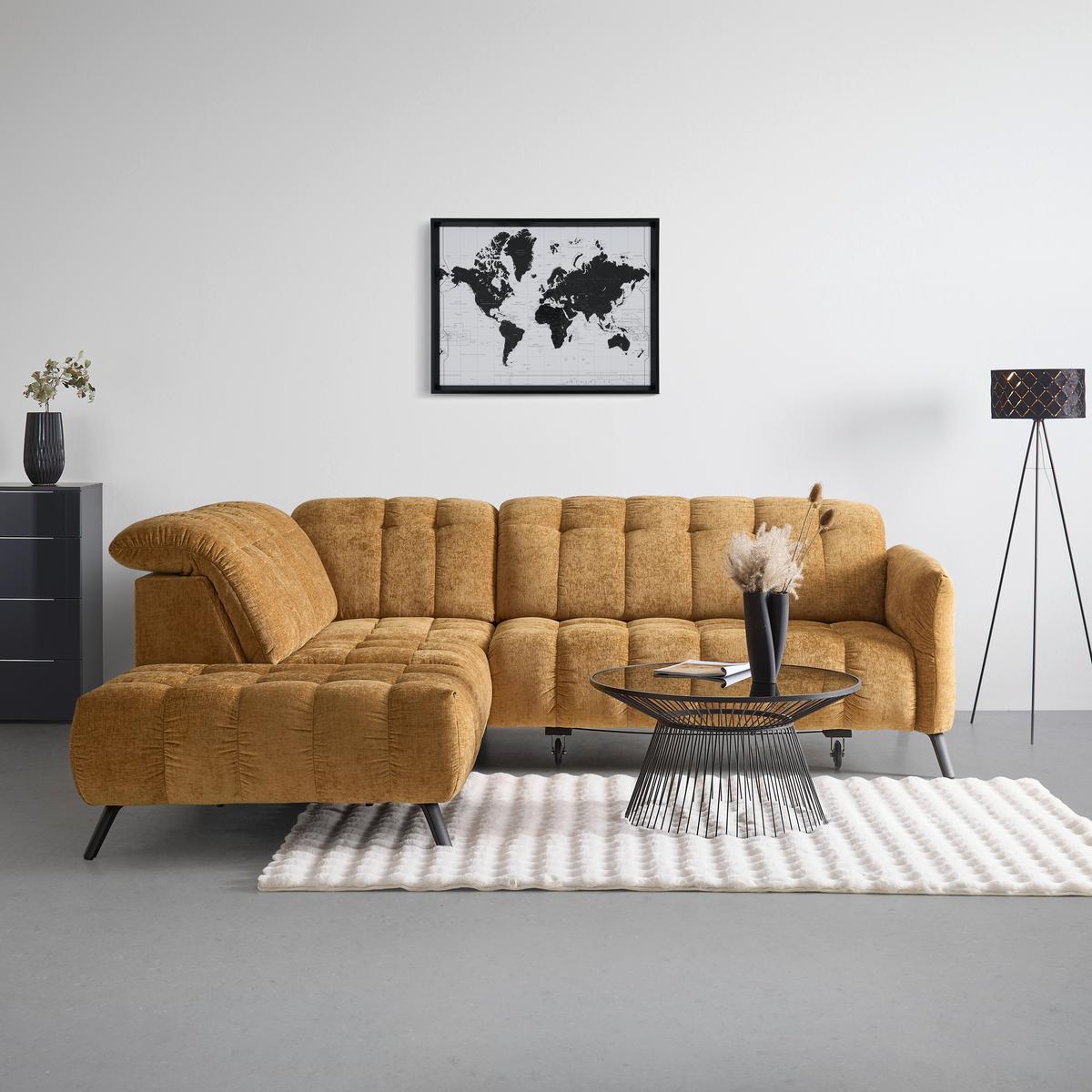 Wohnlandschaft New York Links Bronze ca. 288x87-104x261cm - Schwarz/Bronzefarben, MODERN, Holzwerkstoff/Textil (288/87-104/261cm) - Premium Living