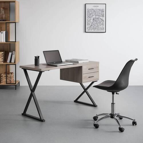 Schreibtisch Jule Eschefarben MDF ca. 120x50 cm - Eschefarben/Schwarz, MODERN, Metall (120/50/76cm) - Bessagi Home
