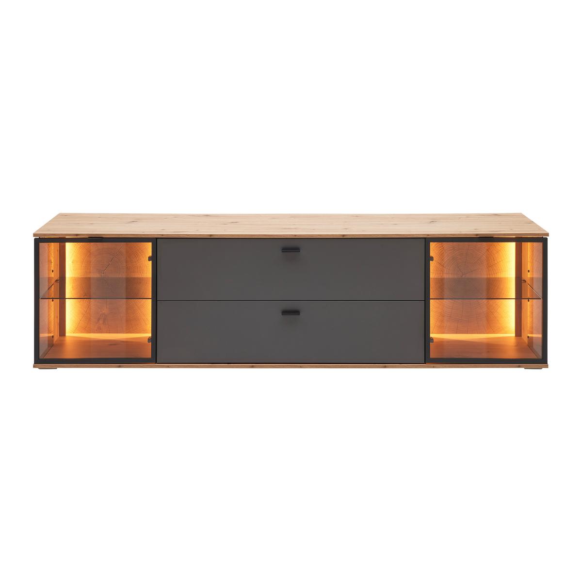 TV-Element Florenz Grau/Schwarz/Eiche Artisan - Schwarz/Eiche Artisan, MODERN, Glas/Holzwerkstoff (210/56,7/50cm) - Premium Living